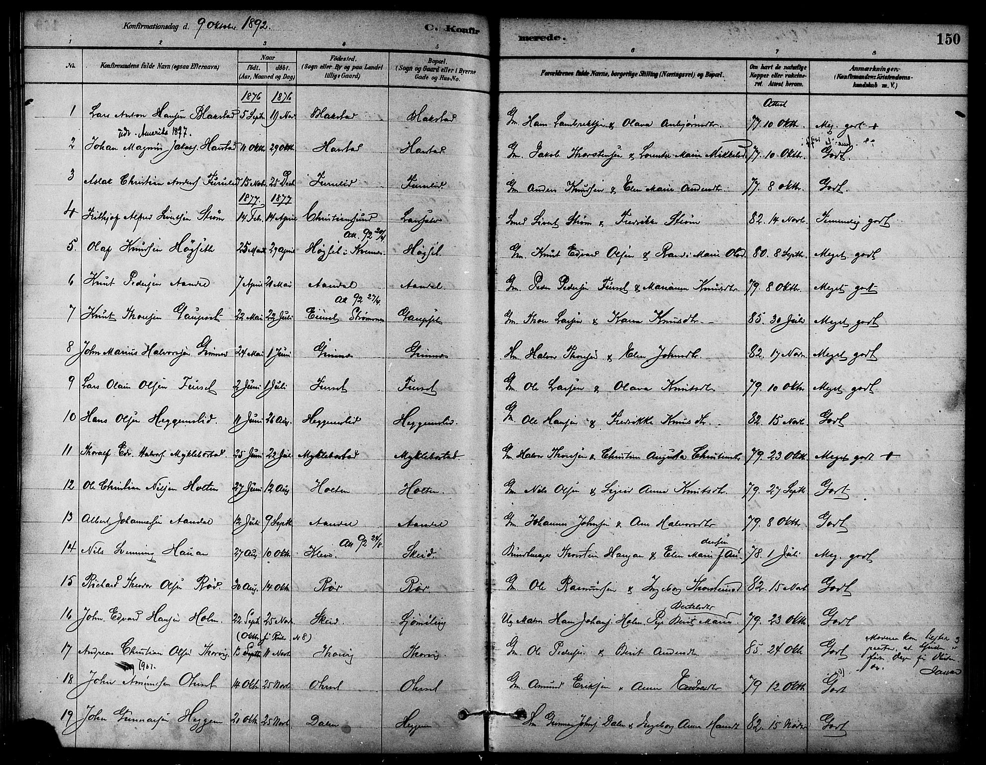 Ministerialprotokoller, klokkerbøker og fødselsregistre - Møre og Romsdal, AV/SAT-A-1454/584/L0967: Parish register (official) no. 584A07, 1879-1894, p. 150