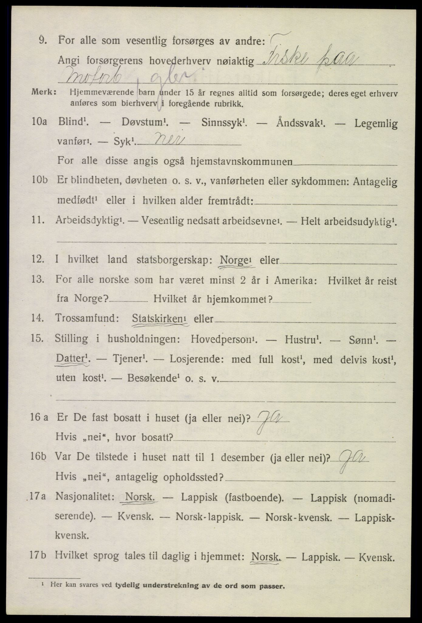 SAT, 1920 census for Sortland, 1920, p. 6505