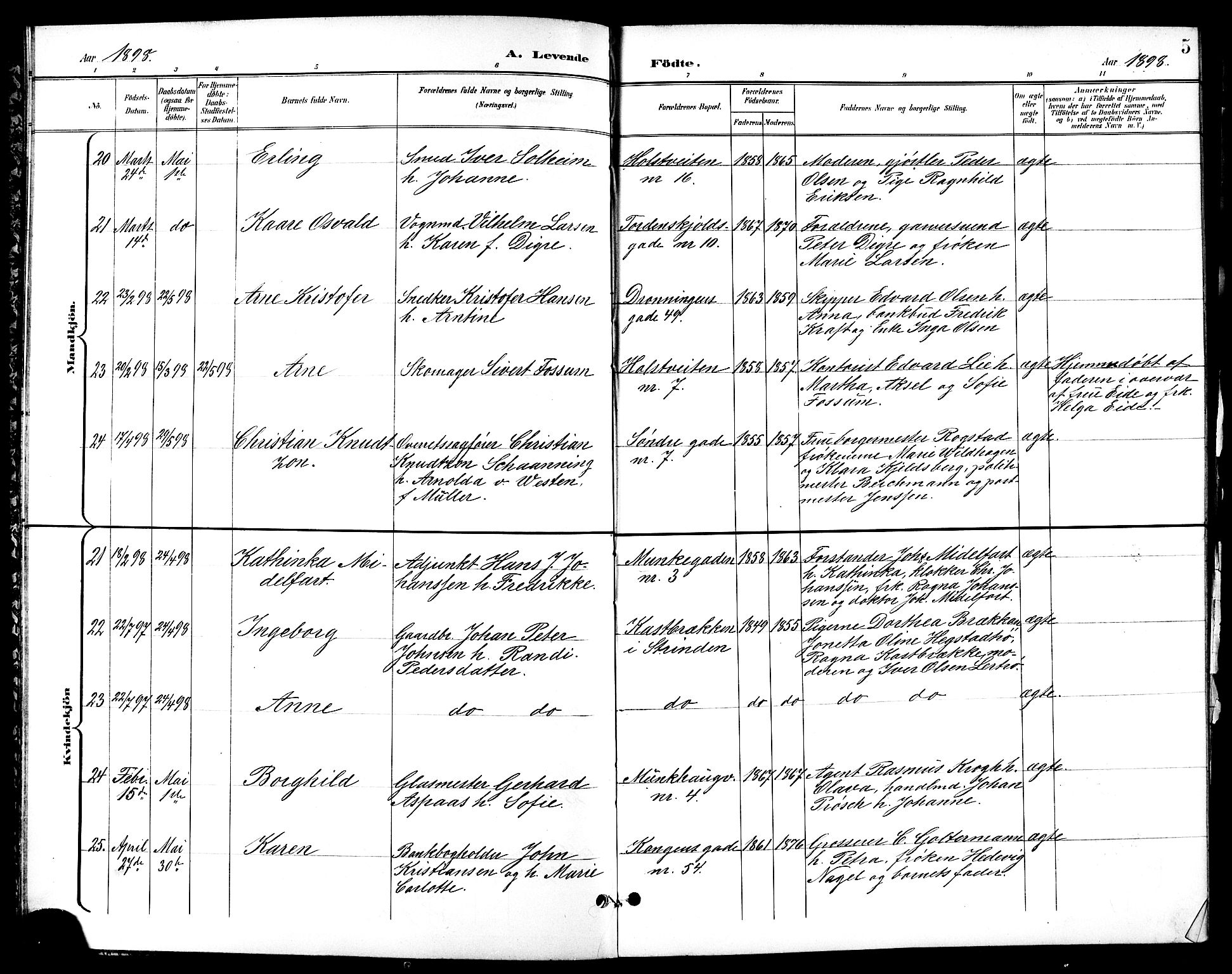 Ministerialprotokoller, klokkerbøker og fødselsregistre - Sør-Trøndelag, AV/SAT-A-1456/601/L0094: Parish register (copy) no. 601C12, 1898-1911, p. 5