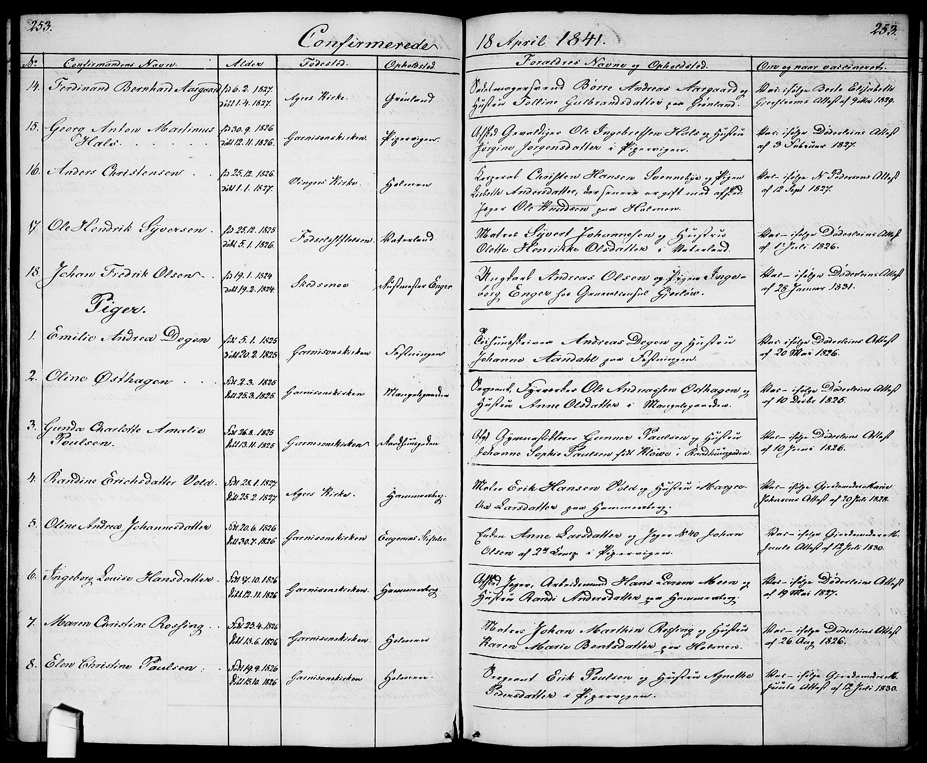 Garnisonsmenigheten Kirkebøker, AV/SAO-A-10846/G/Ga/L0005: Parish register (copy) no. 5, 1841-1860, p. 253