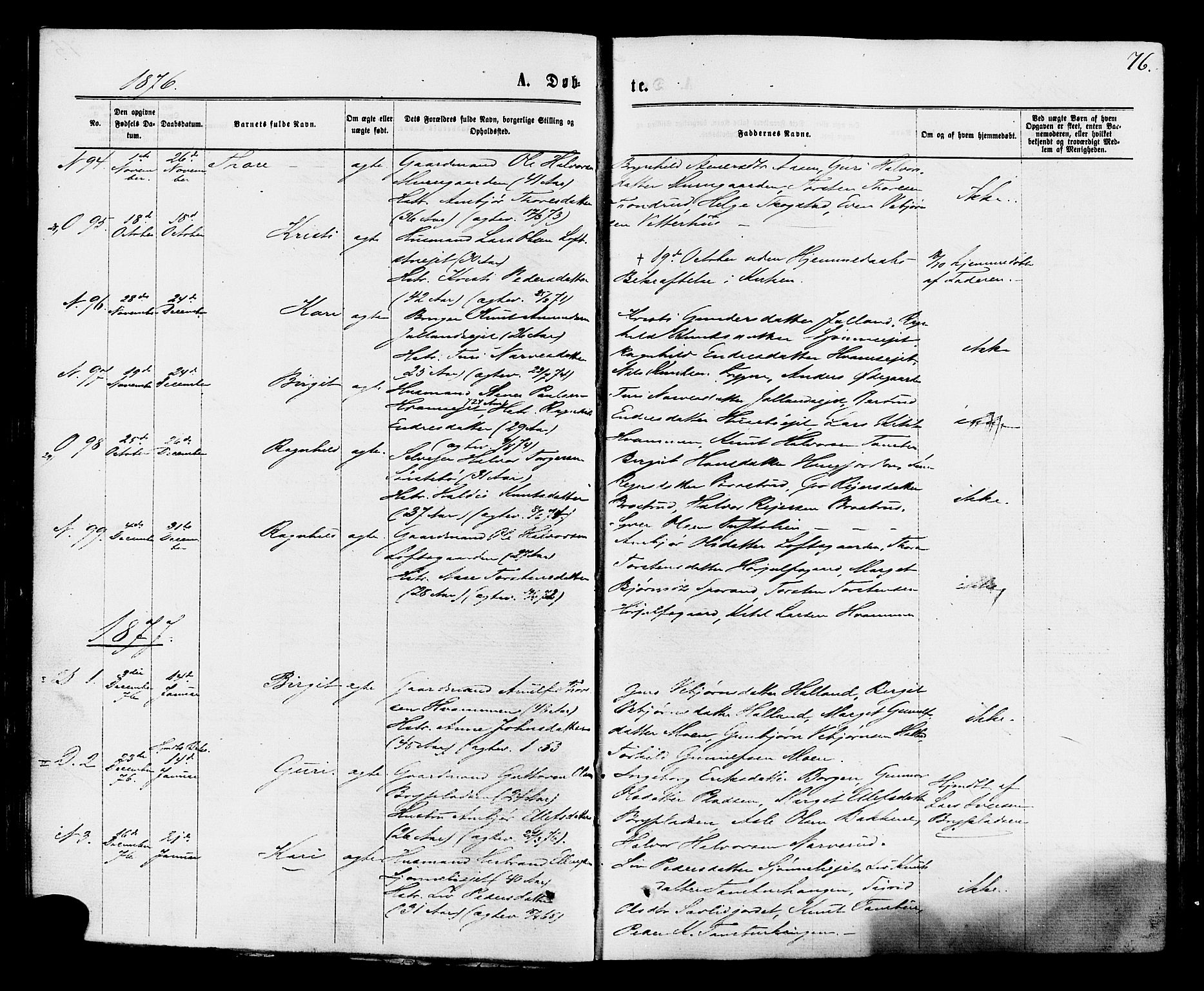 Nore kirkebøker, SAKO/A-238/F/Fa/L0004: Parish register (official) no. I 4, 1867-1877, p. 76