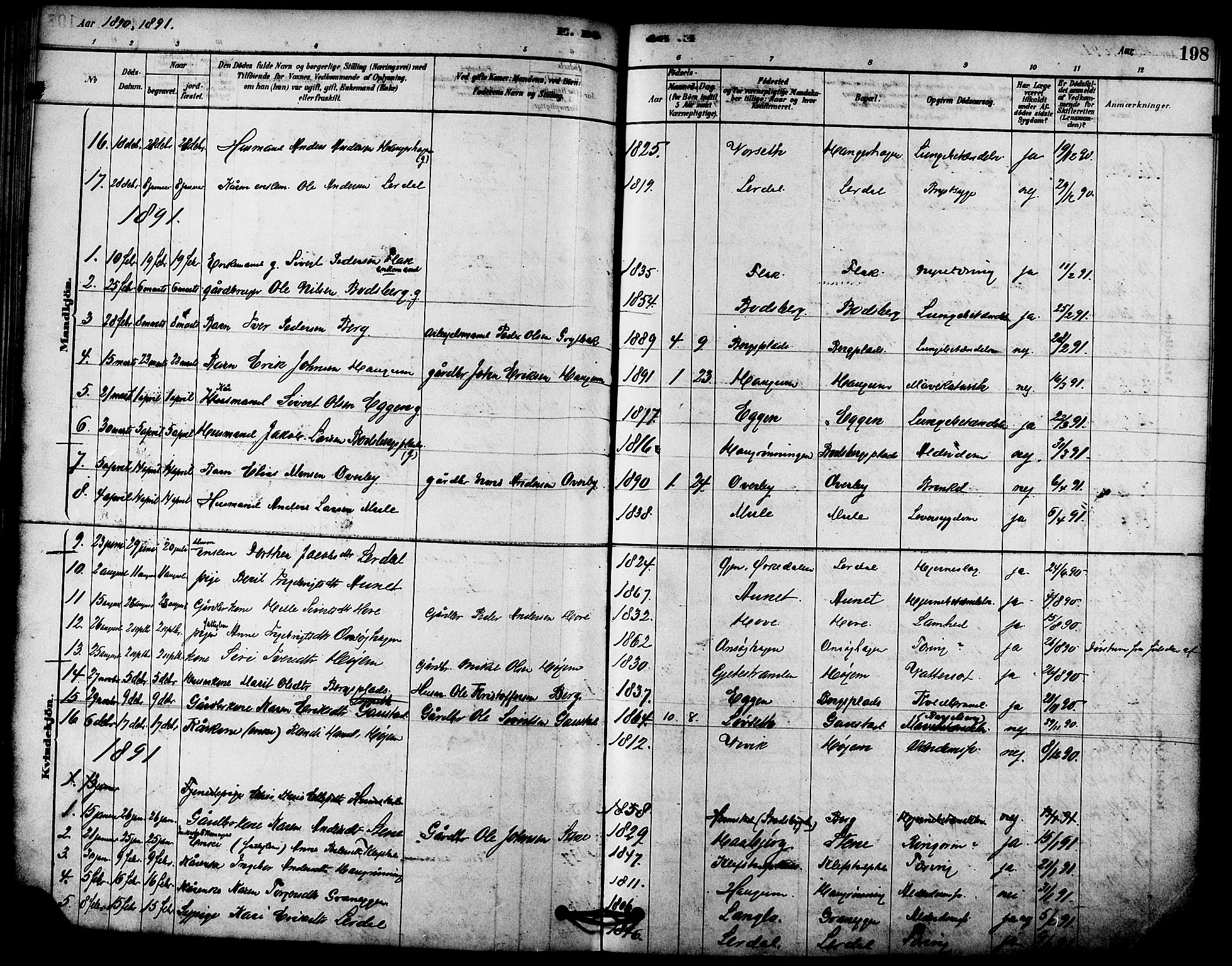 Ministerialprotokoller, klokkerbøker og fødselsregistre - Sør-Trøndelag, SAT/A-1456/612/L0378: Parish register (official) no. 612A10, 1878-1897, p. 198