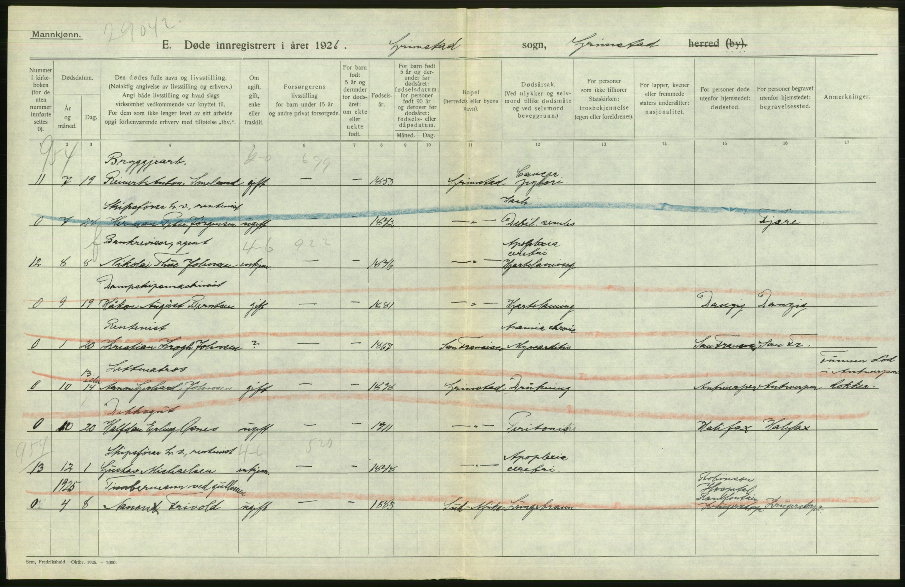 Statistisk sentralbyrå, Sosiodemografiske emner, Befolkning, AV/RA-S-2228/D/Df/Dfc/Dfcf/L0021: Aust-Agder fylke: Levendefødte menn og kvinner, gifte, døde, dødfødte. Bygder og byer., 1926, p. 484