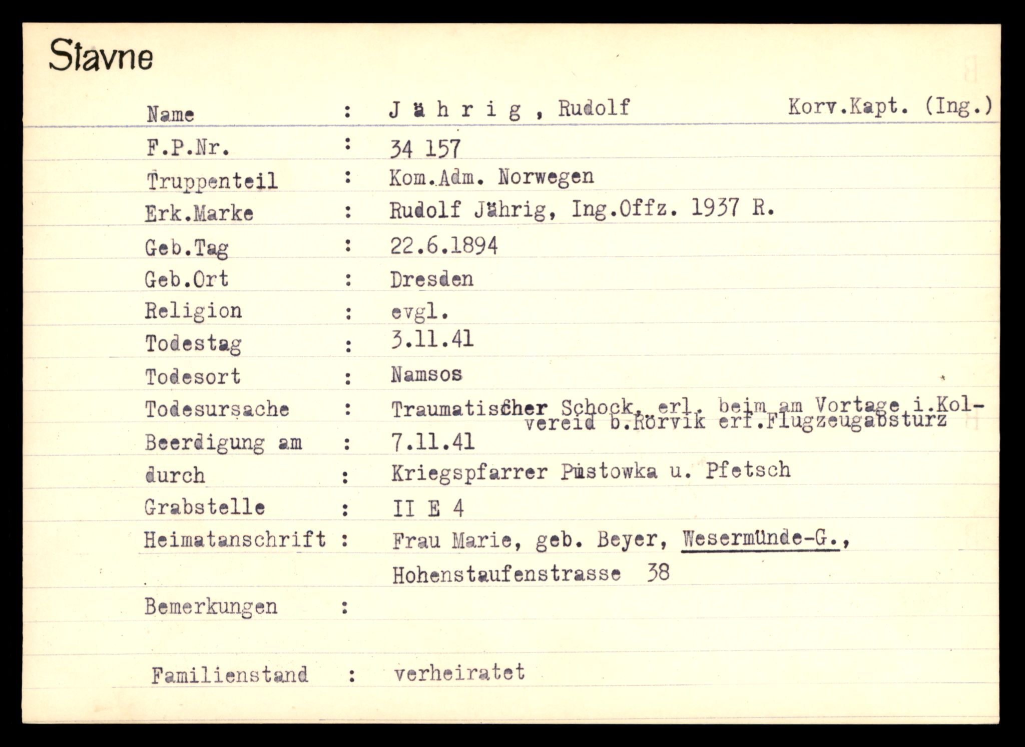 Distriktskontoret for krigsgraver, AV/SAT-A-5030/E/L0003: Kasett/kartotek over tysk Krigskirkegård Stavne, 1945, p. 619