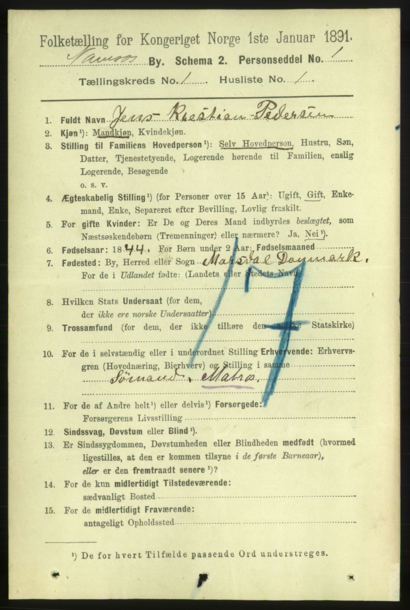 RA, 1891 census for 1703 Namsos, 1891, p. 16