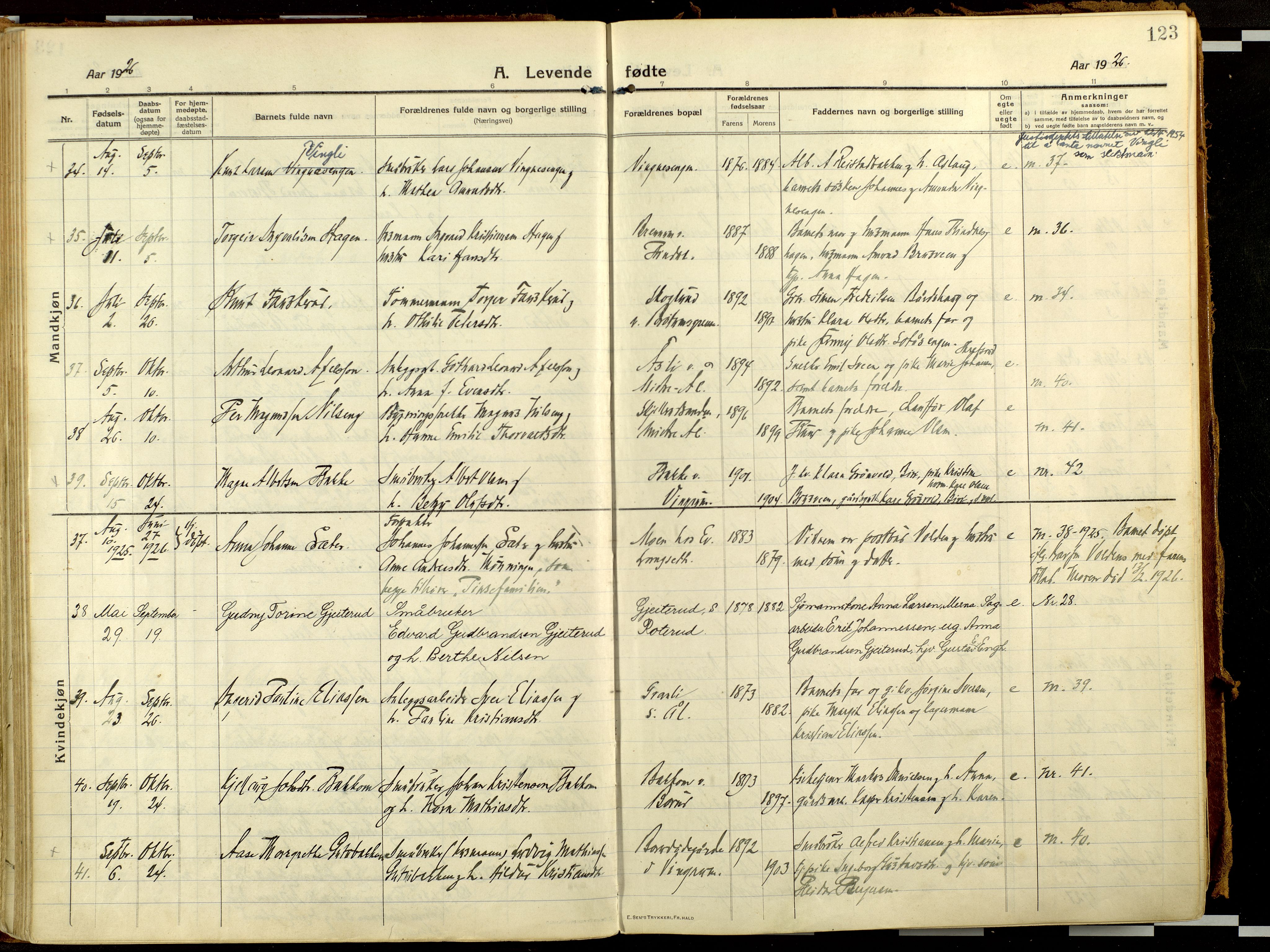 Fåberg prestekontor, AV/SAH-PREST-086/H/Ha/Haa/L0013: Parish register (official) no. 13, 1913-1928, p. 123