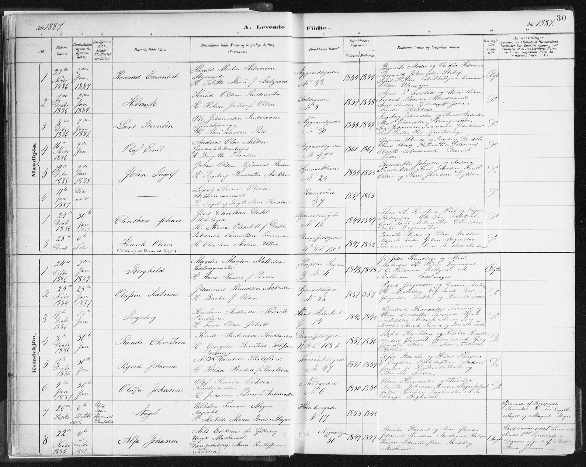 Johanneskirken sokneprestembete, SAB/A-76001/H/Haa/L0001: Parish register (official) no. A 1, 1885-1900, p. 30
