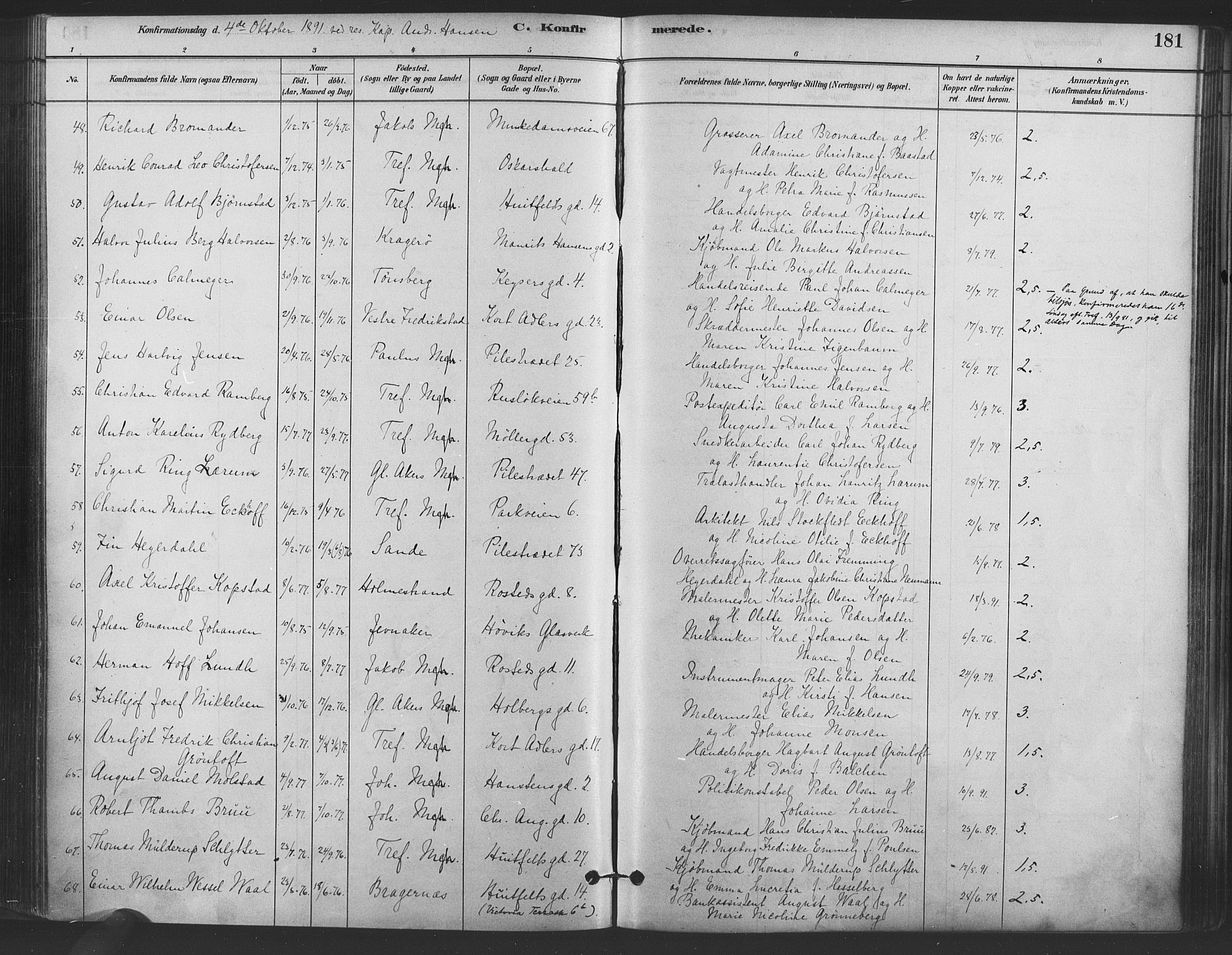 Trefoldighet prestekontor Kirkebøker, AV/SAO-A-10882/F/Fb/L0003: Parish register (official) no. II 3, 1881-1895, p. 181