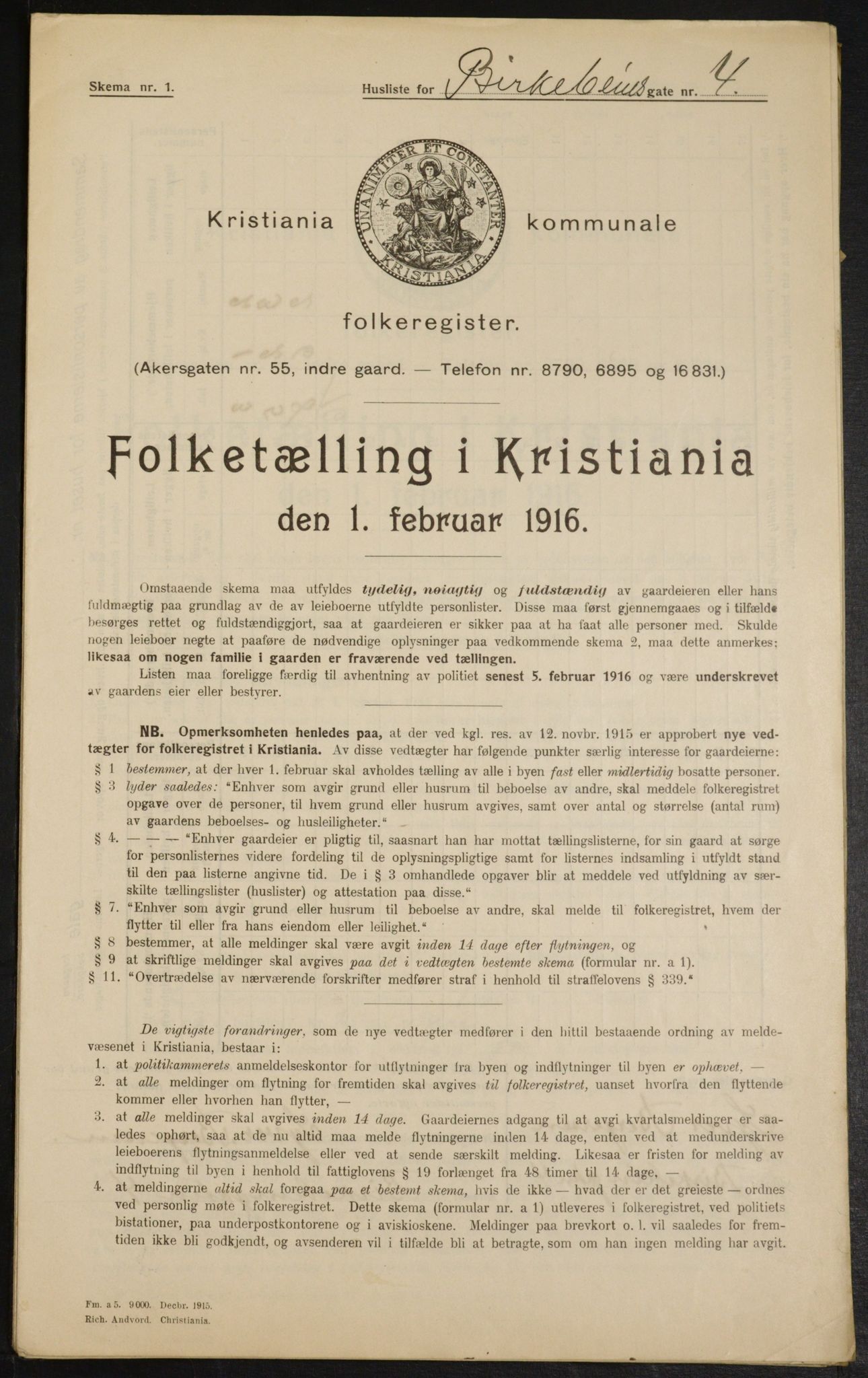 OBA, Municipal Census 1916 for Kristiania, 1916, p. 4986