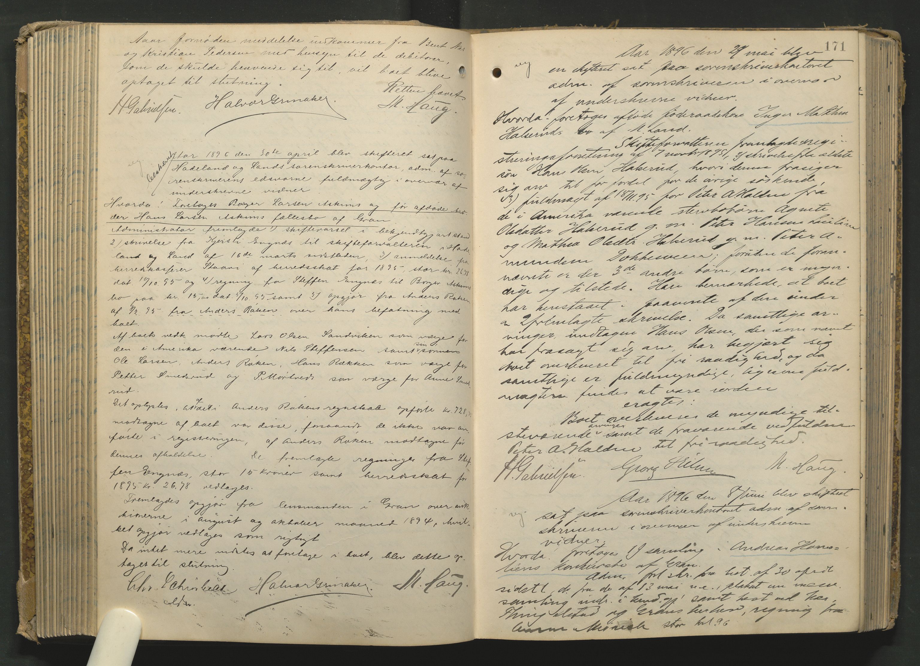Hadeland og Land tingrett, AV/SAH-TING-010/J/Jc/L0005: Skifteforhandlingsprotokoll, 1893-1916, p. 170b-171a
