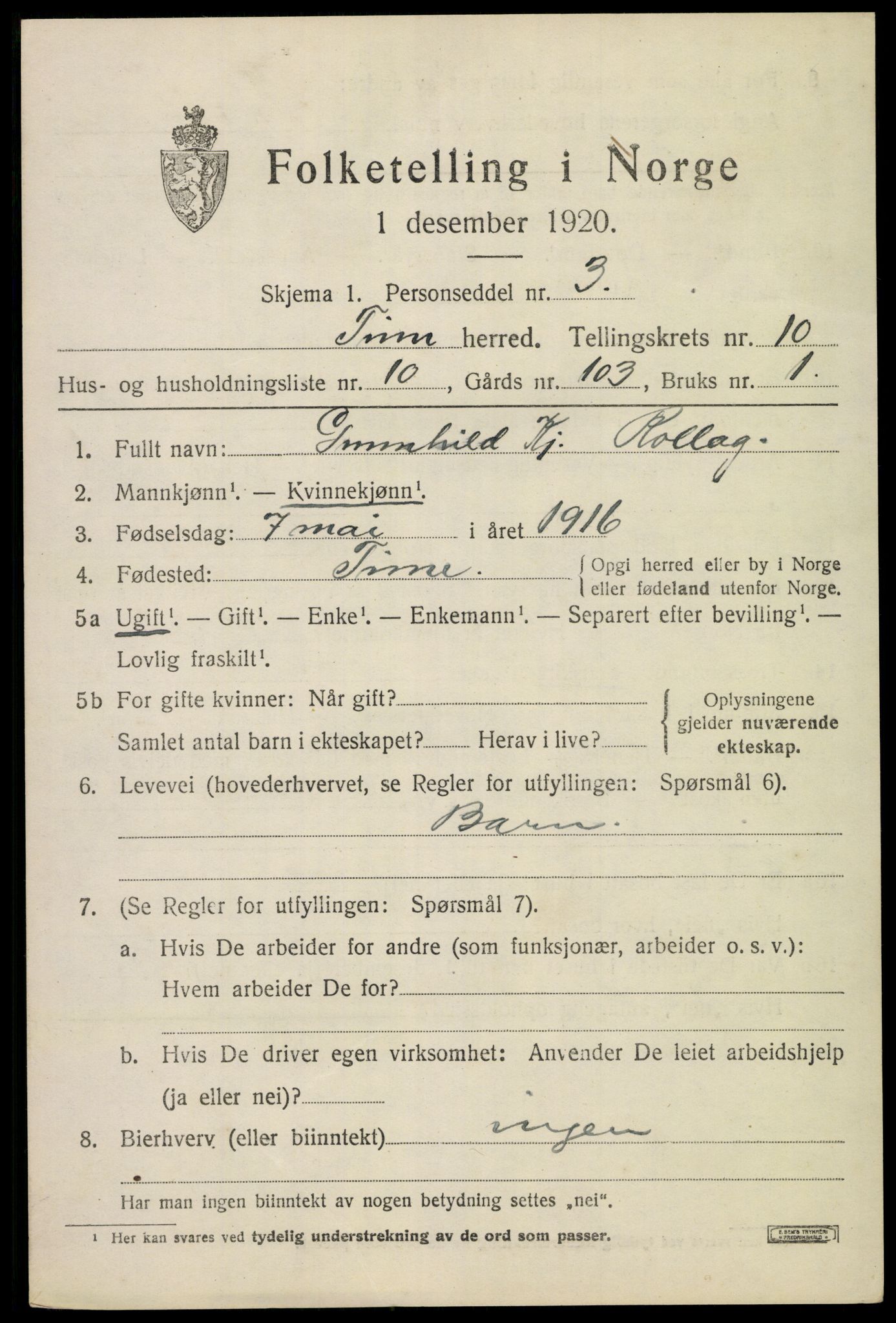 SAKO, 1920 census for Tinn, 1920, p. 6472