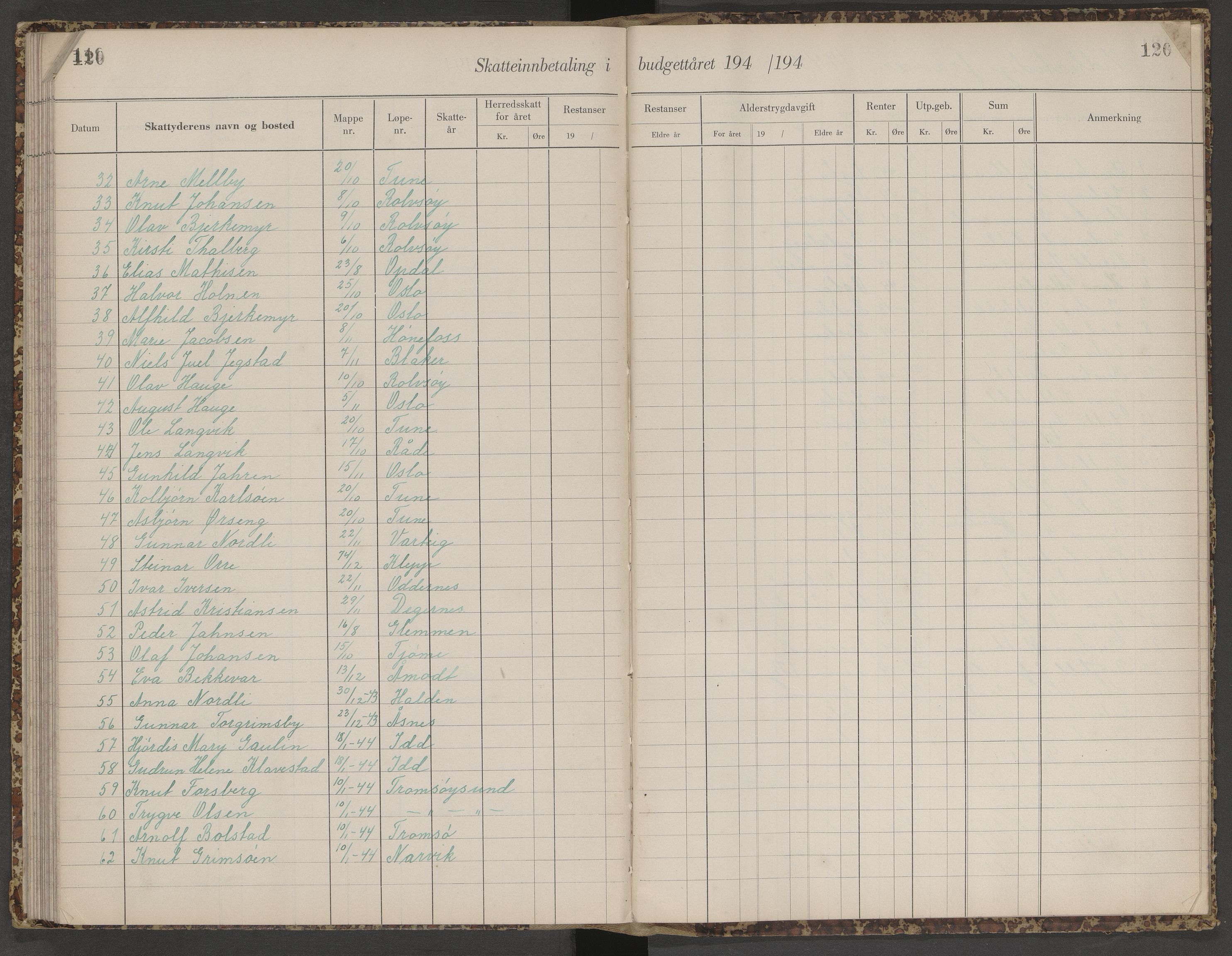 Skjeberg folkeregister, SAO/A-10495/K/Ka/L0003: Fortegnelse over inn- og utflyttede, 1943-1947, p. 120