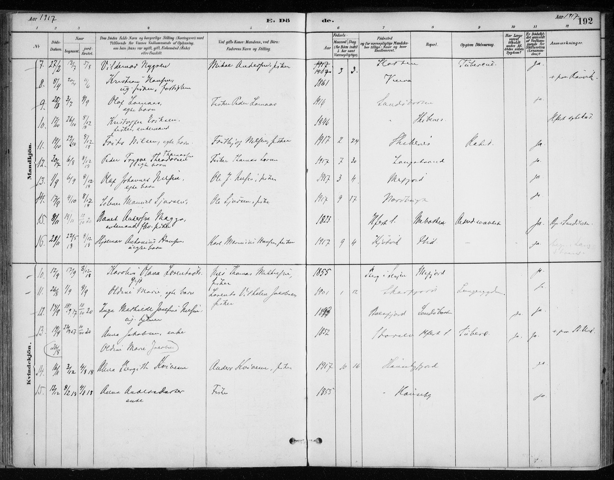 Hammerfest sokneprestkontor, SATØ/S-1347/H/Ha/L0013.kirke: Parish register (official) no. 13, 1898-1917, p. 192