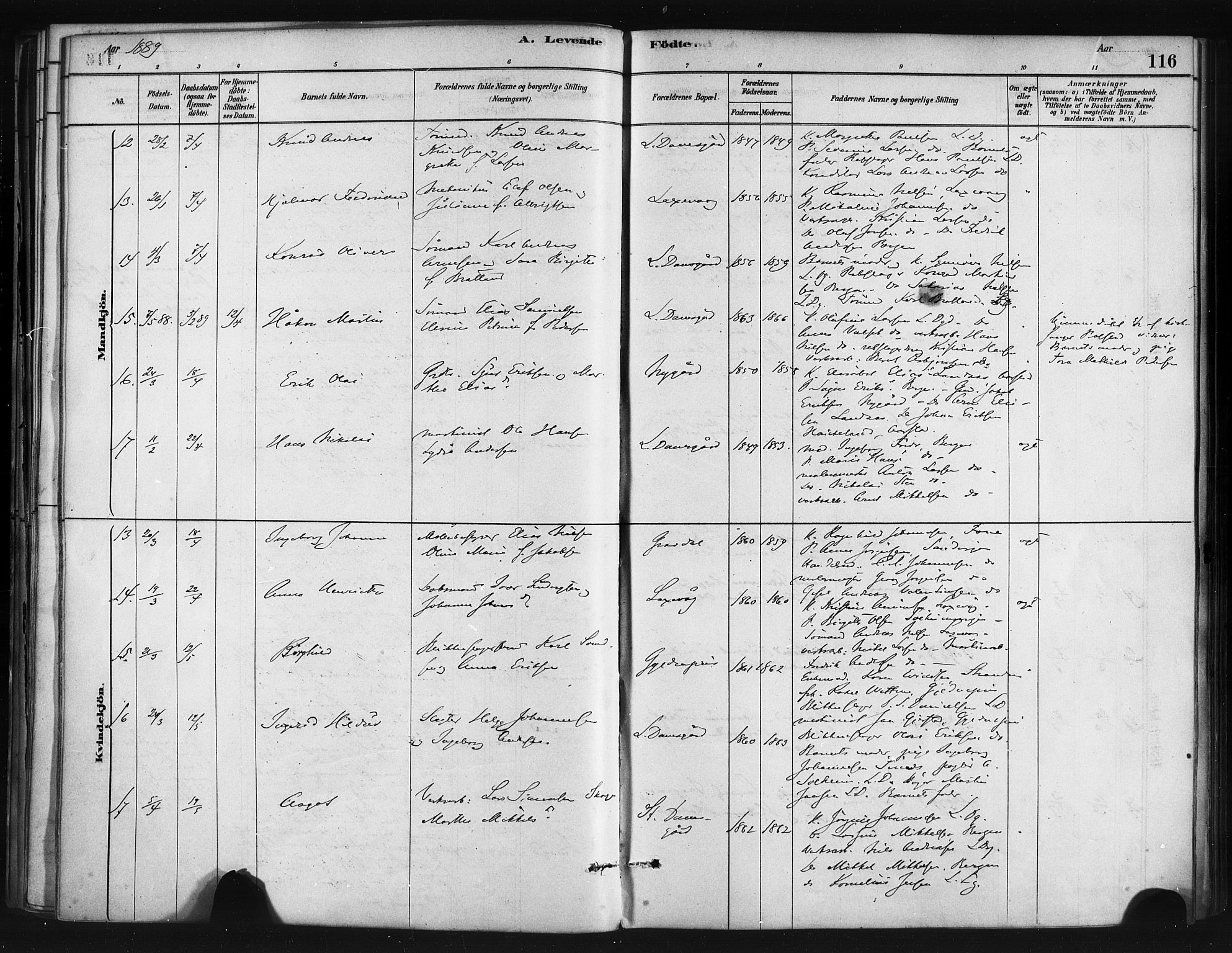 Askøy Sokneprestembete, AV/SAB-A-74101/H/Ha/Haa/Haae/L0002: Parish register (official) no. E 2, 1878-1891, p. 116