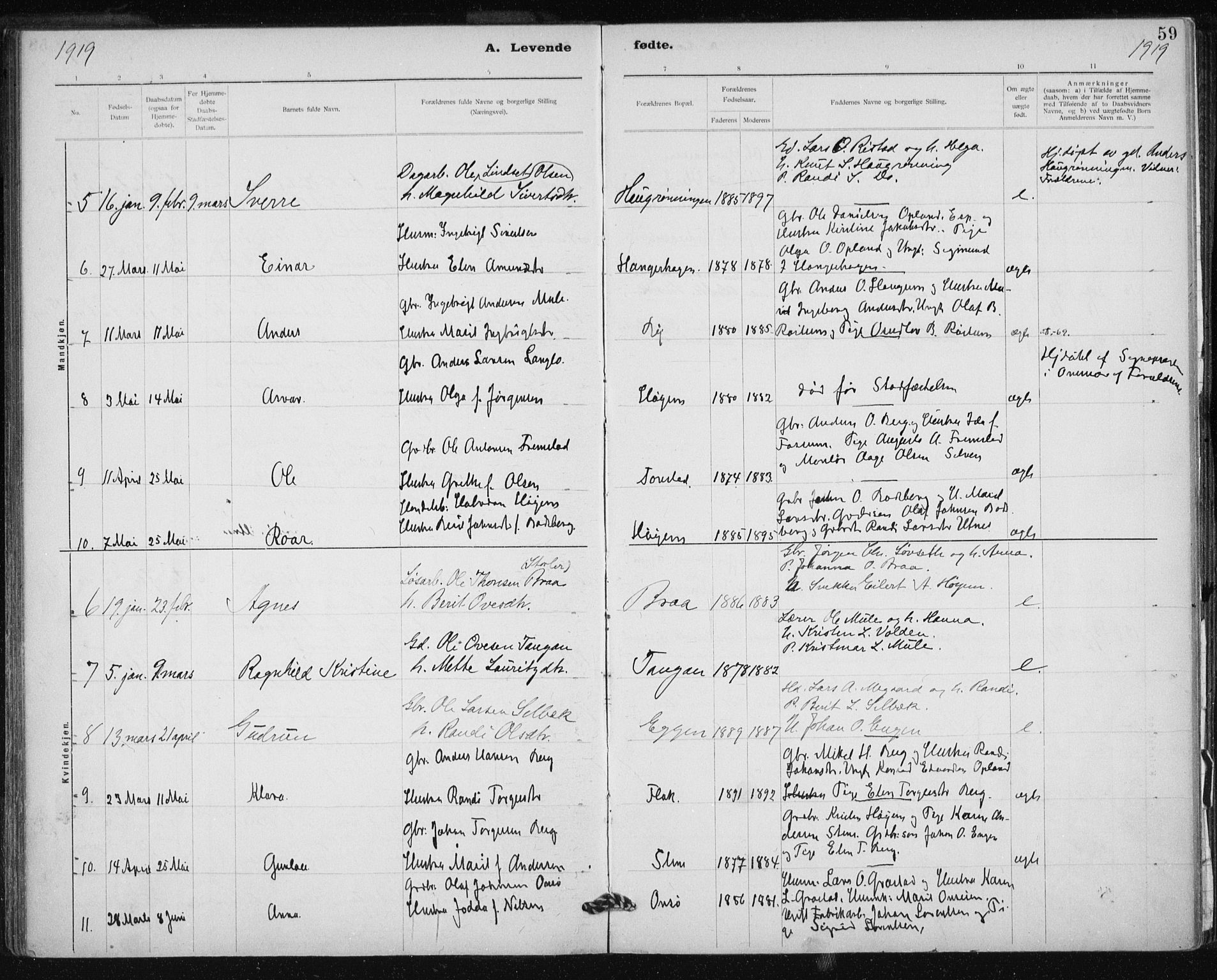 Ministerialprotokoller, klokkerbøker og fødselsregistre - Sør-Trøndelag, SAT/A-1456/612/L0381: Parish register (official) no. 612A13, 1907-1923, p. 59