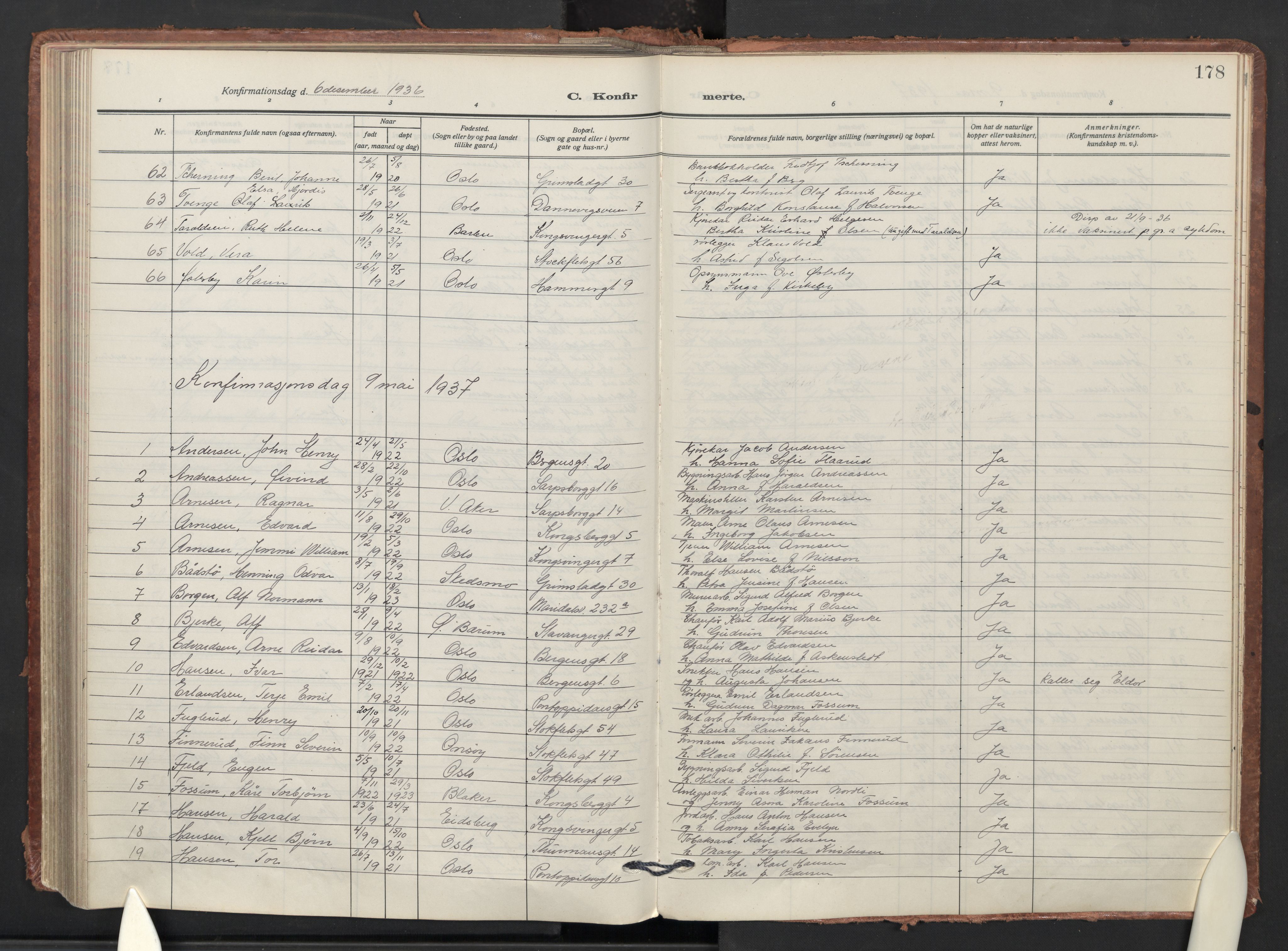 Sagene prestekontor Kirkebøker, AV/SAO-A-10796/F/L0014: Parish register (official) no. 14, 1926-1938, p. 178