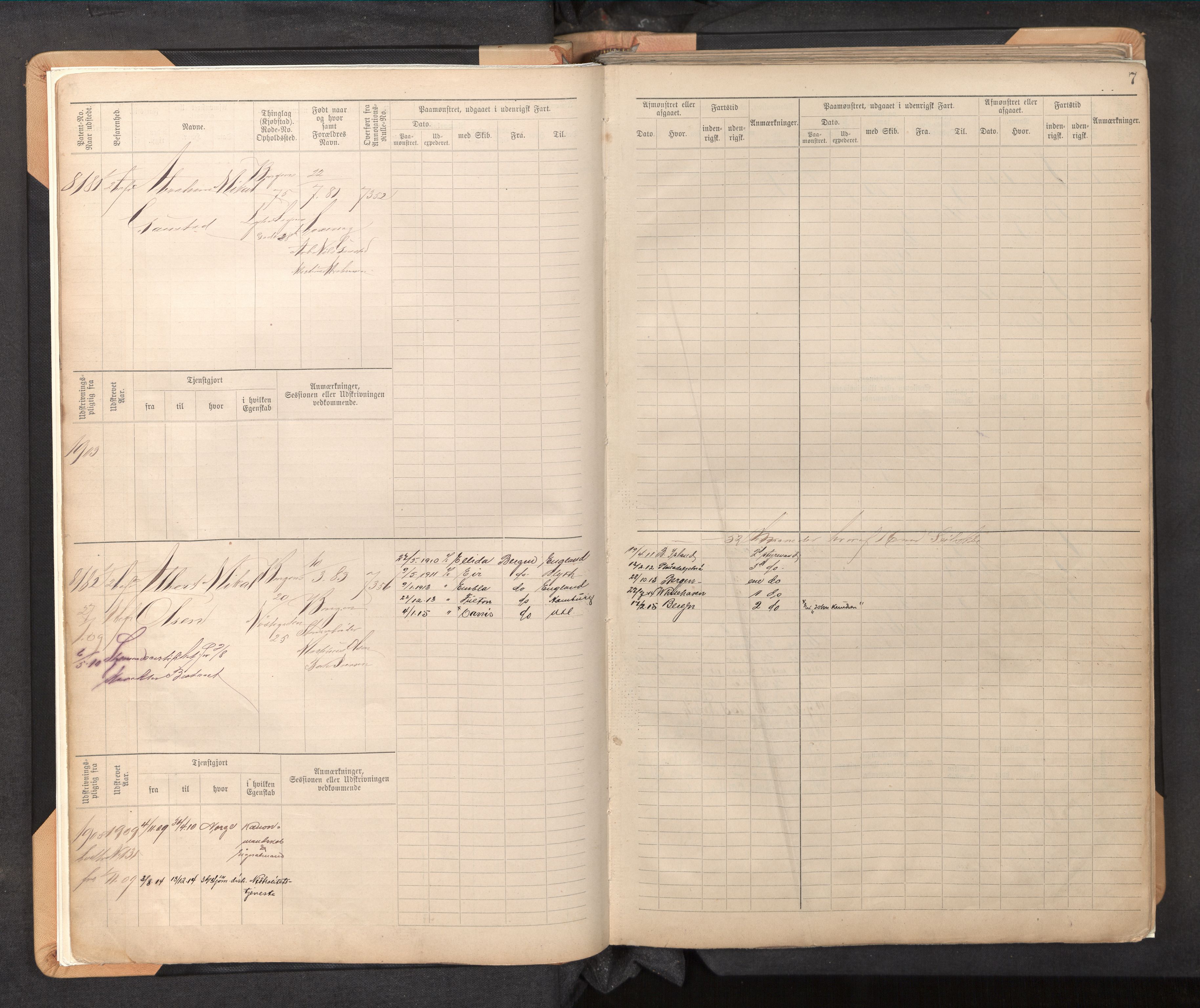 Innrulleringssjefen i Bergen, AV/SAB-A-100050/F/Fc/L0013: Sjøfartshovedrulle, nr. 8169 - 8766, 1900-1910, p. 7