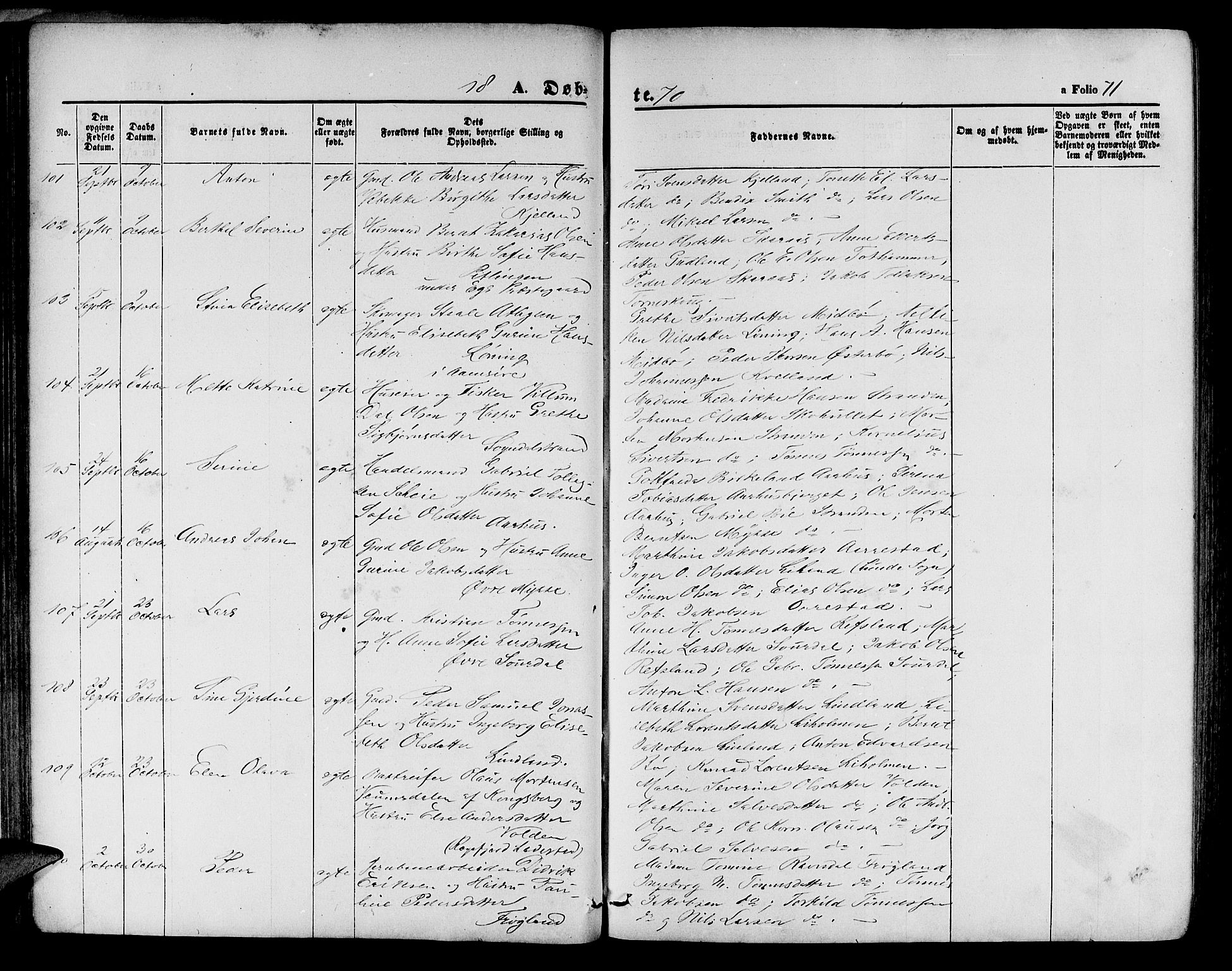 Sokndal sokneprestkontor, SAST/A-101808: Parish register (copy) no. B 3, 1865-1879, p. 71