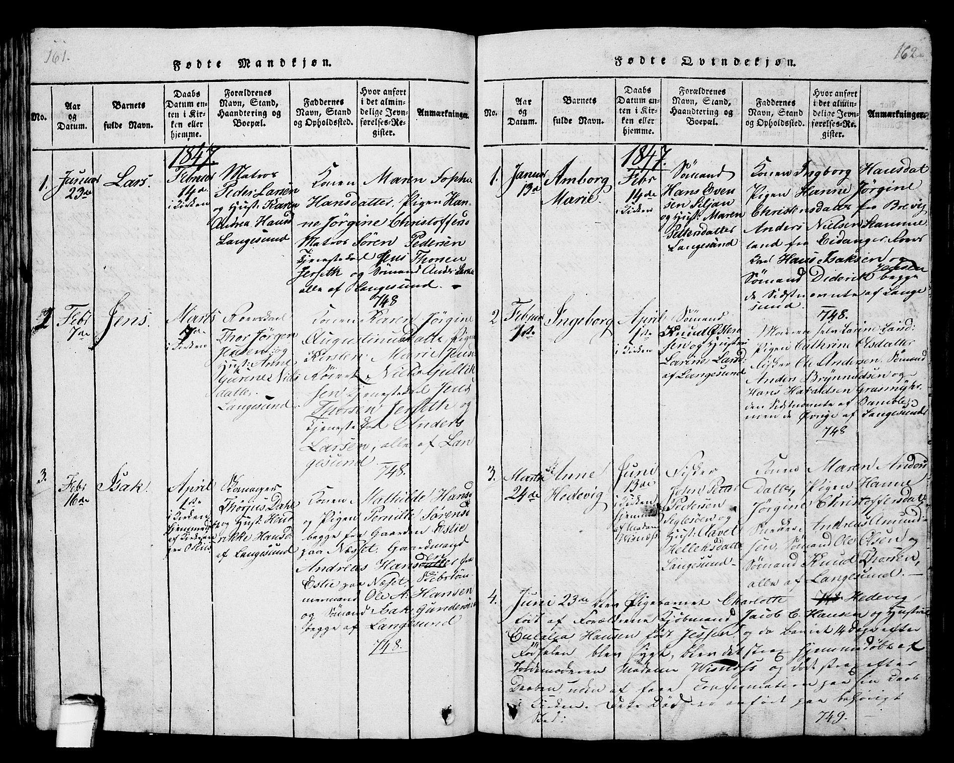 Langesund kirkebøker, SAKO/A-280/G/Ga/L0003: Parish register (copy) no. 3, 1815-1858, p. 161-162