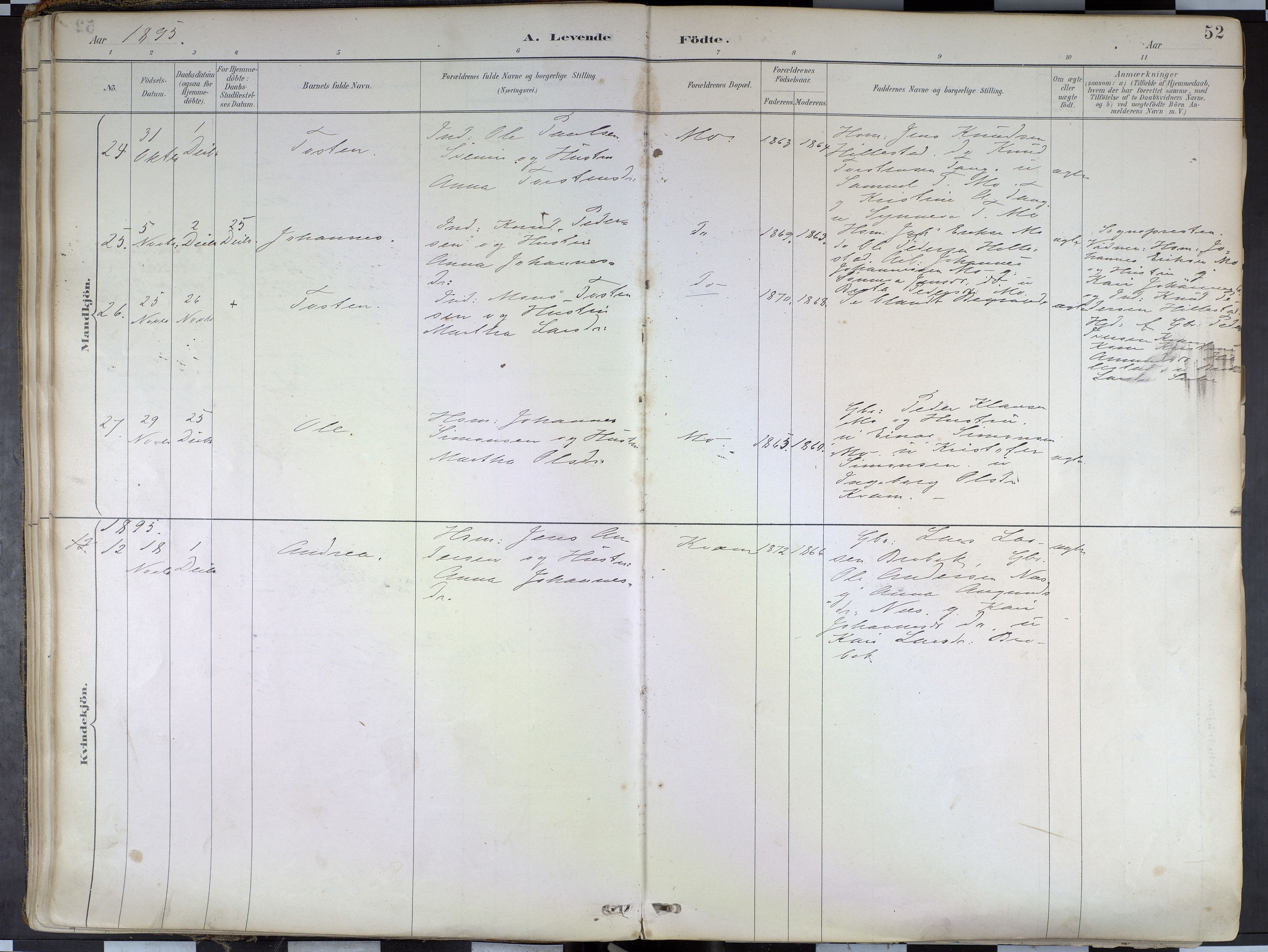 Hafslo sokneprestembete, AV/SAB-A-80301/H/Haa/Haab/L0001: Parish register (official) no. B 1, 1886-1945, p. 52