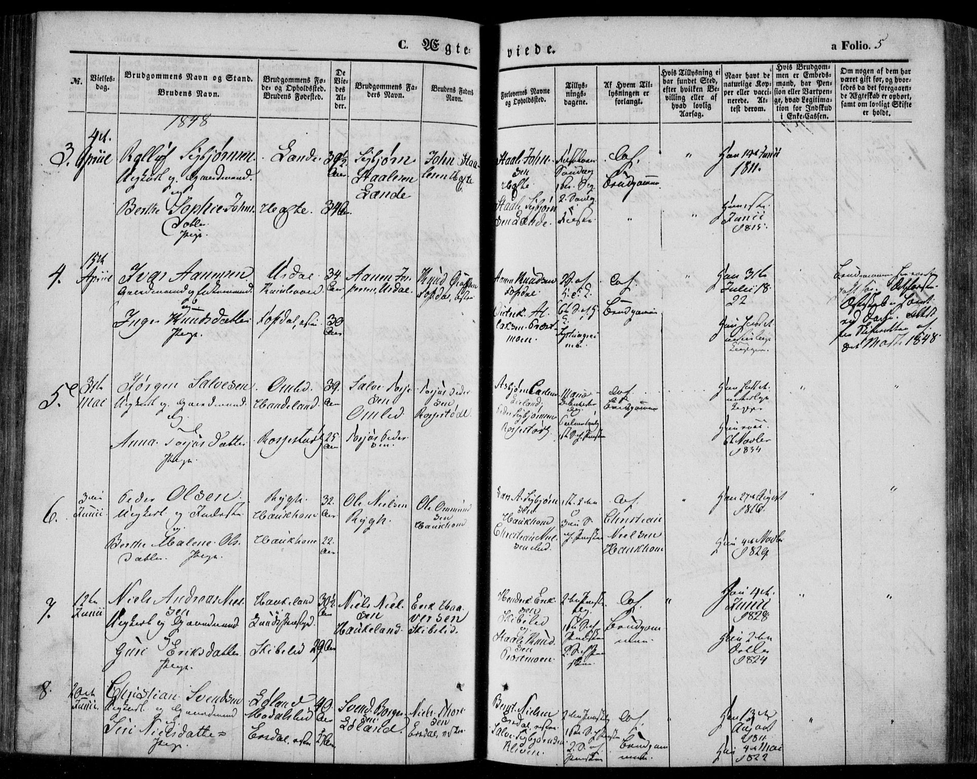 Bakke sokneprestkontor, AV/SAK-1111-0002/F/Fa/Faa/L0005: Parish register (official) no. A 5, 1847-1855, p. 5