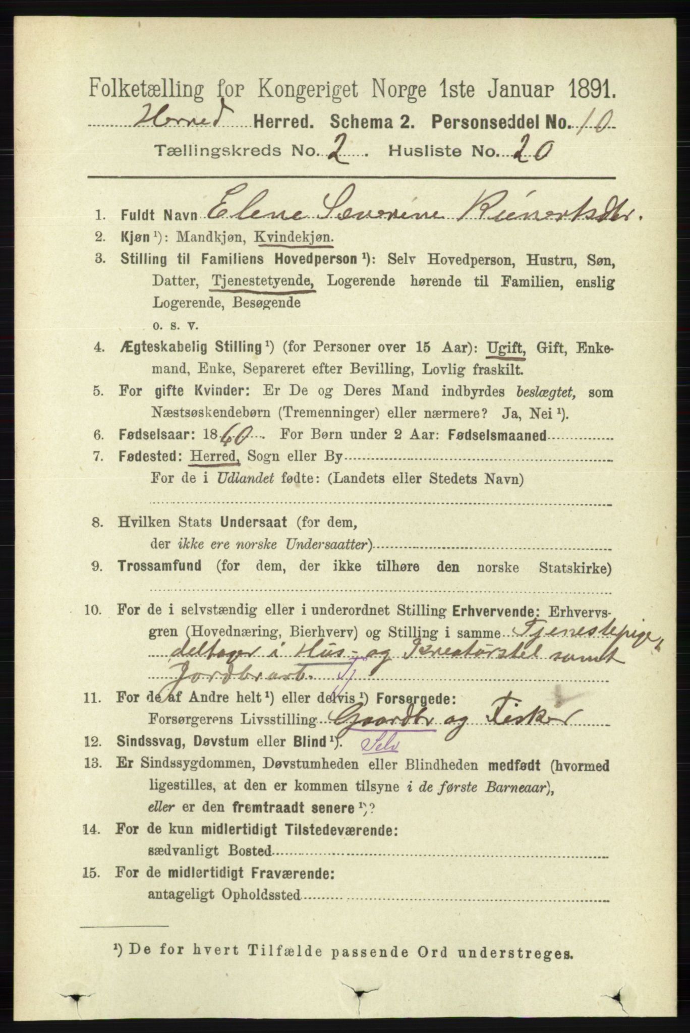 RA, 1891 census for 1039 Herad, 1891, p. 608