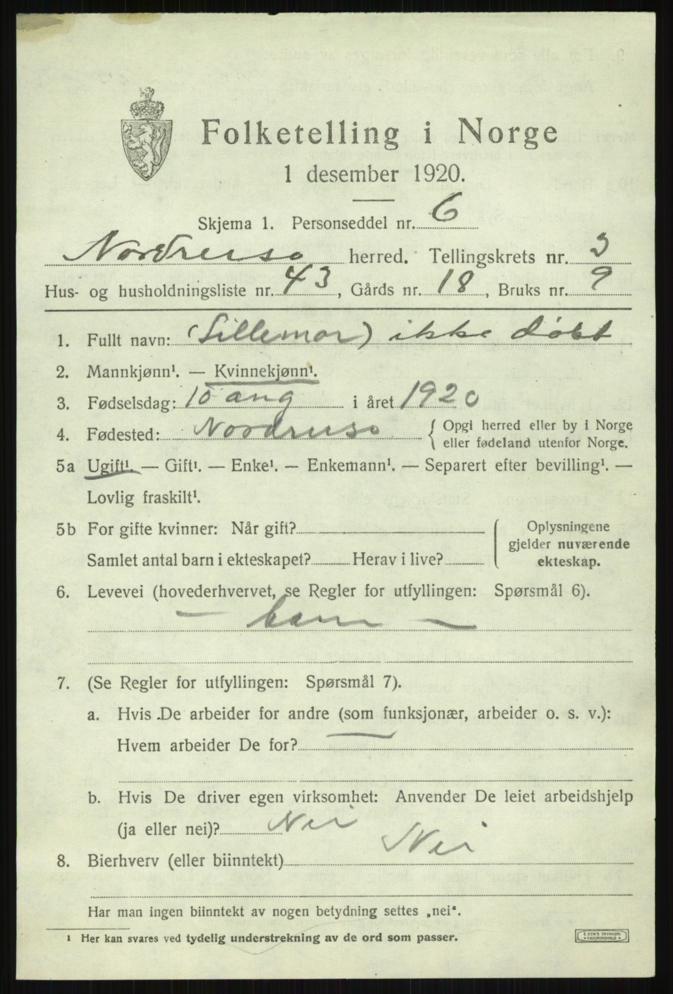 SATØ, 1920 census for Nordreisa, 1920, p. 1785