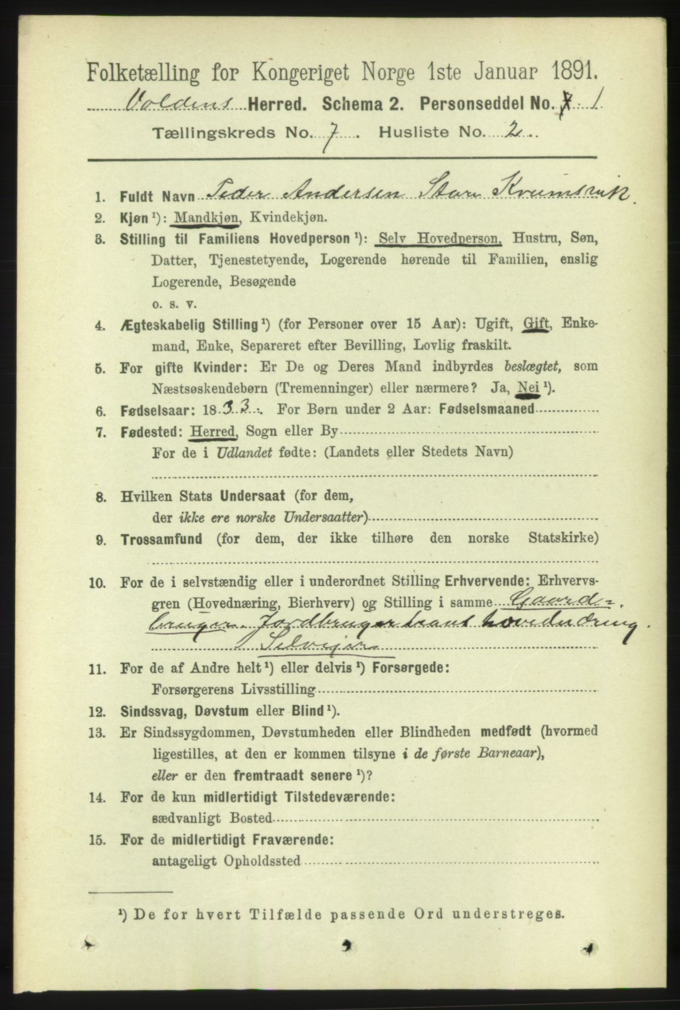 RA, 1891 census for 1519 Volda, 1891, p. 3356