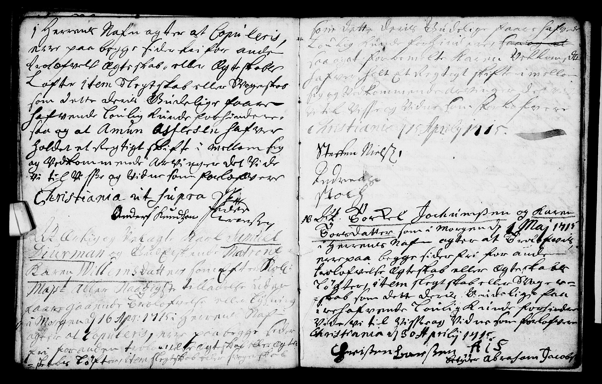 Oslo domkirke Kirkebøker, AV/SAO-A-10752/L/La/L0001: Best man's statements no. 1, 1707-1716
