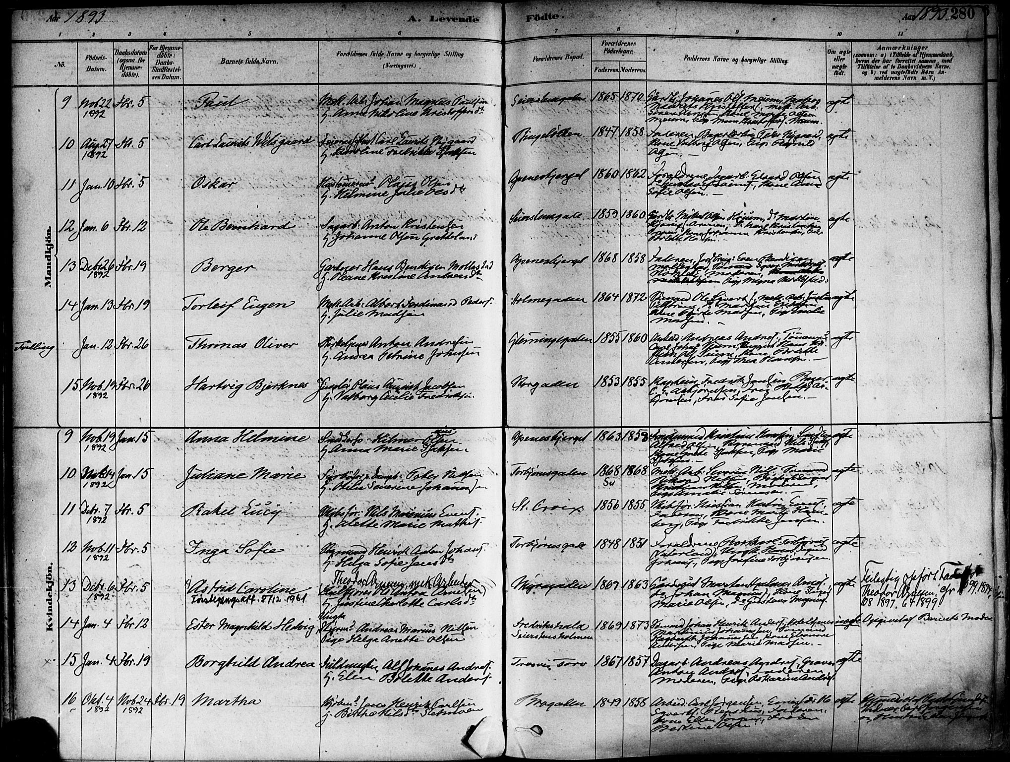 Fredrikstad domkirkes prestekontor Kirkebøker, SAO/A-10906/F/Fa/L0002: Parish register (official) no. 2, 1878-1894, p. 280