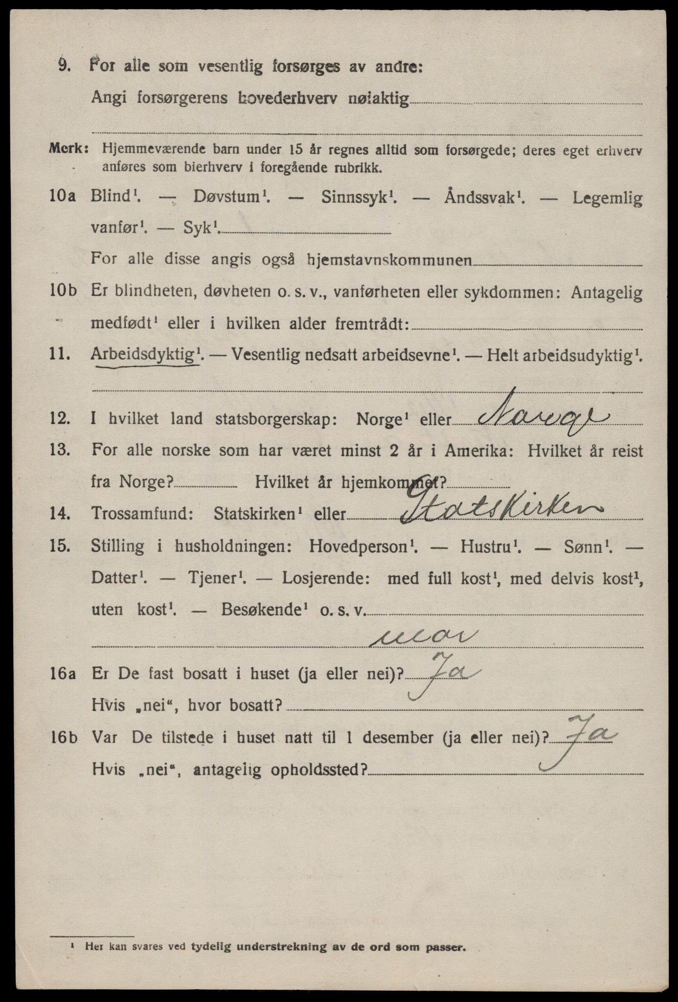 SAST, 1920 census for Nedstrand, 1920, p. 988