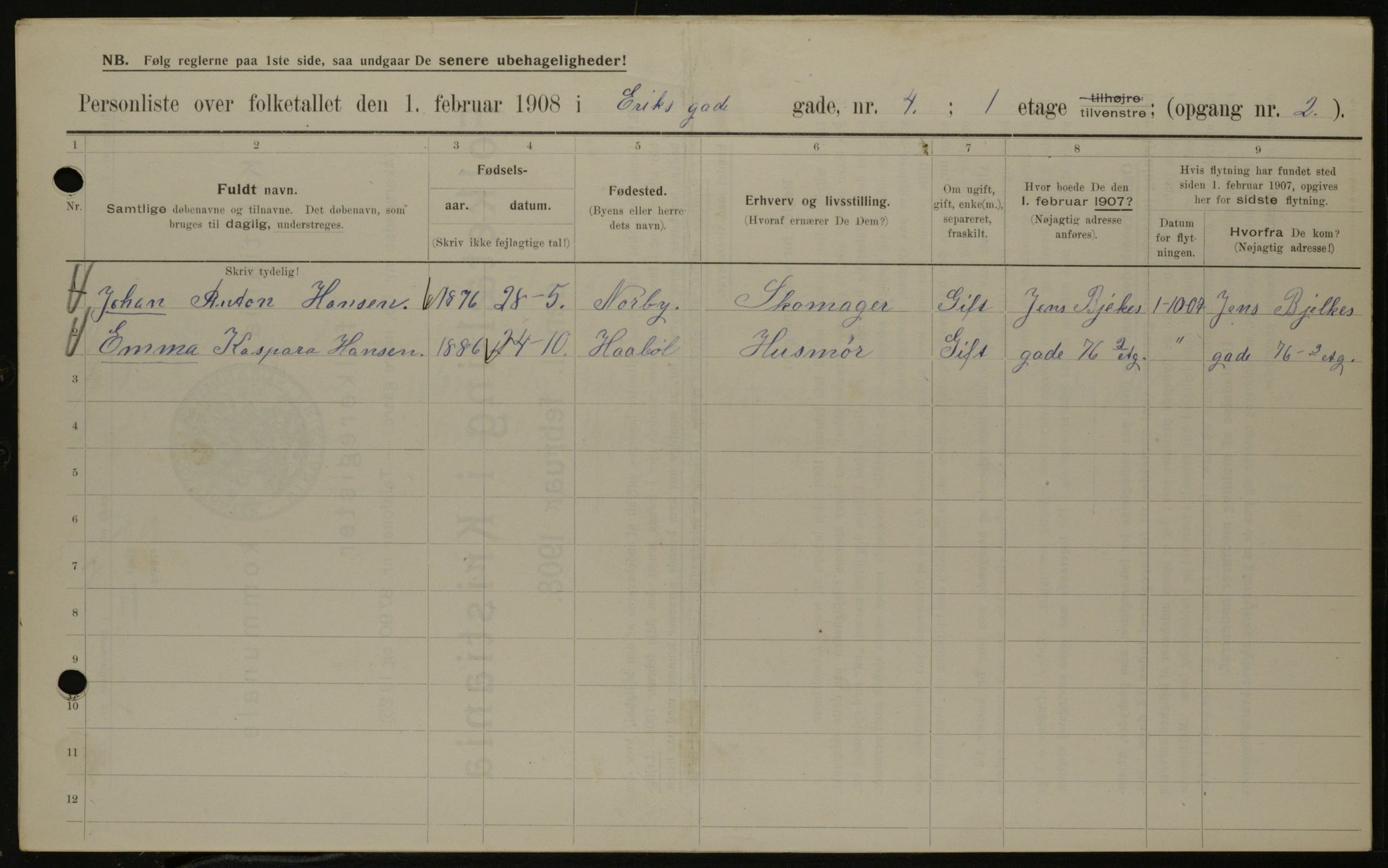 OBA, Municipal Census 1908 for Kristiania, 1908, p. 18000