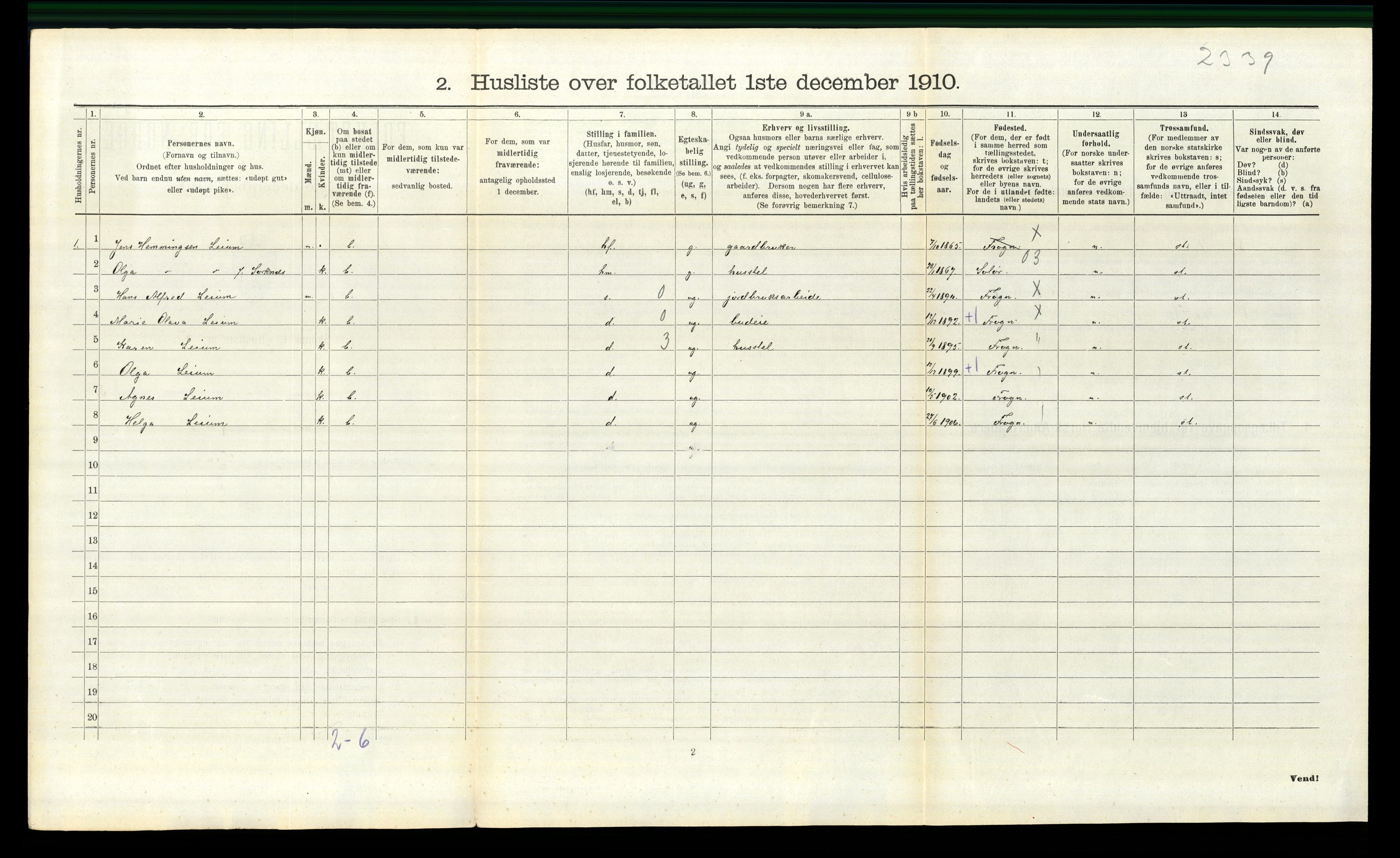 RA, 1910 census for Frogn, 1910, p. 487