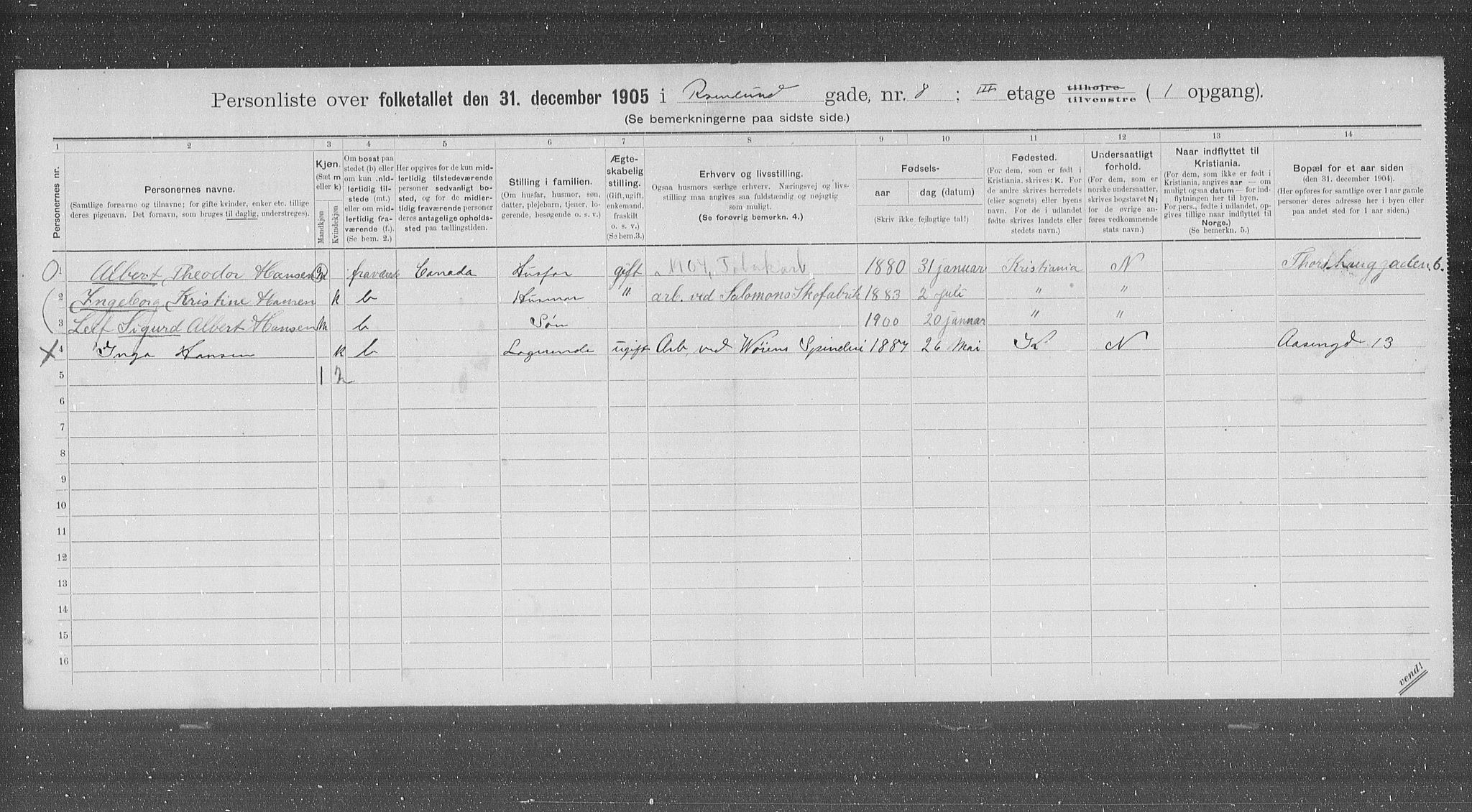 OBA, Municipal Census 1905 for Kristiania, 1905, p. 44321