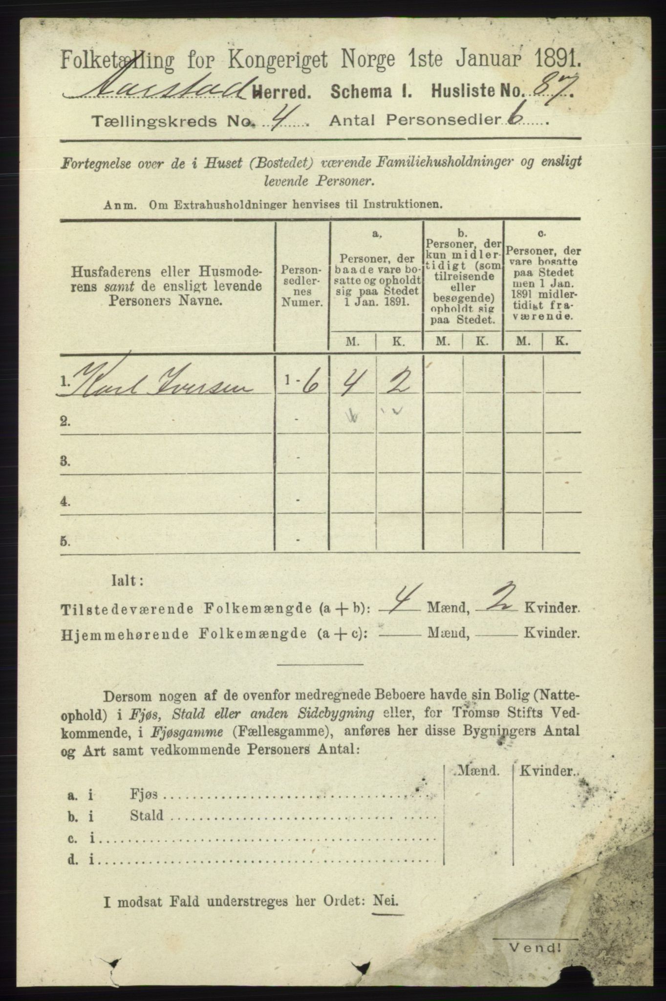 SAB, 1891 Census for 1280 Årstad, 1891, p. 2953