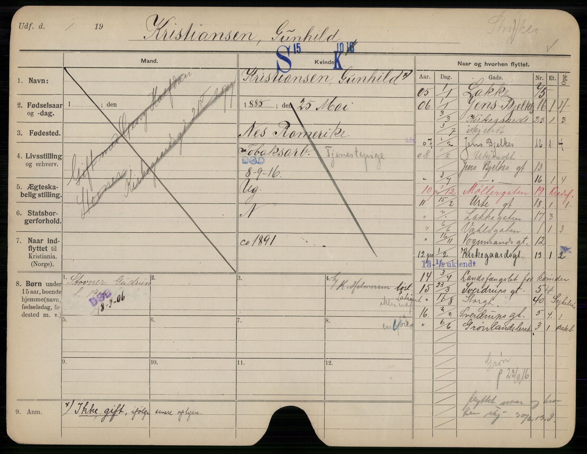Oslo folkeregister, Registerkort, AV/SAO-A-11715/G/Gb/L0022: Kvinner, 1916