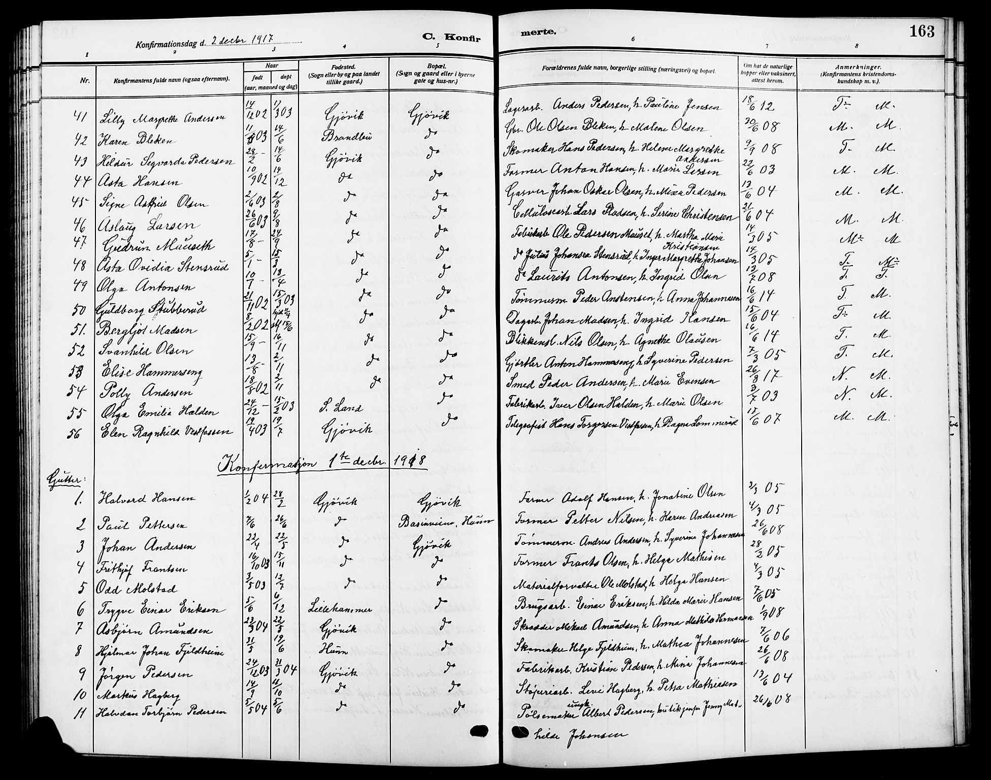 Vardal prestekontor, AV/SAH-PREST-100/H/Ha/Hab/L0014: Parish register (copy) no. 14, 1911-1922, p. 163