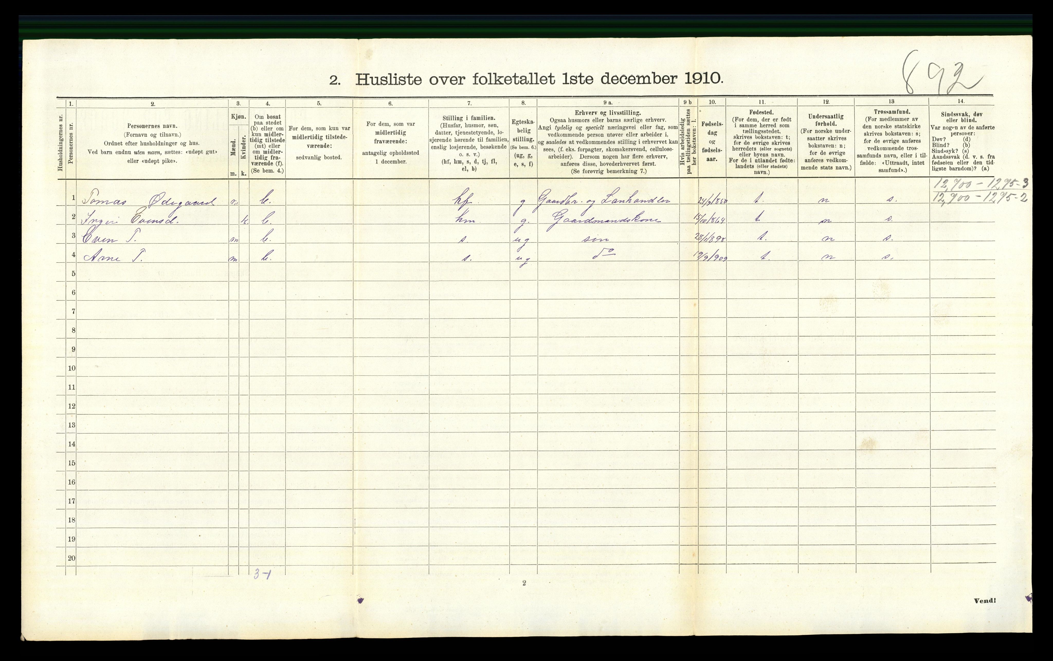 RA, 1910 census for Hemsedal, 1910, p. 357