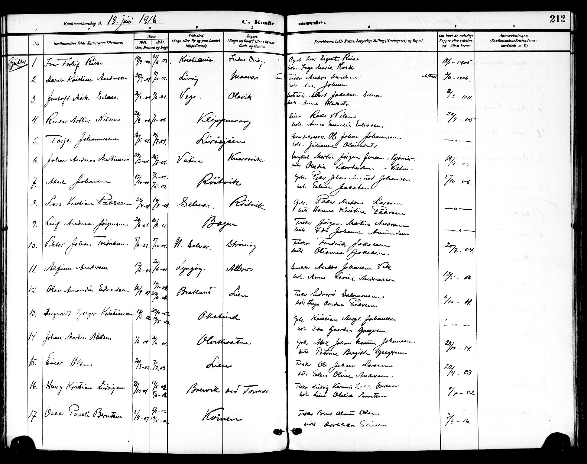 Ministerialprotokoller, klokkerbøker og fødselsregistre - Nordland, SAT/A-1459/839/L0569: Parish register (official) no. 839A06, 1903-1922, p. 212