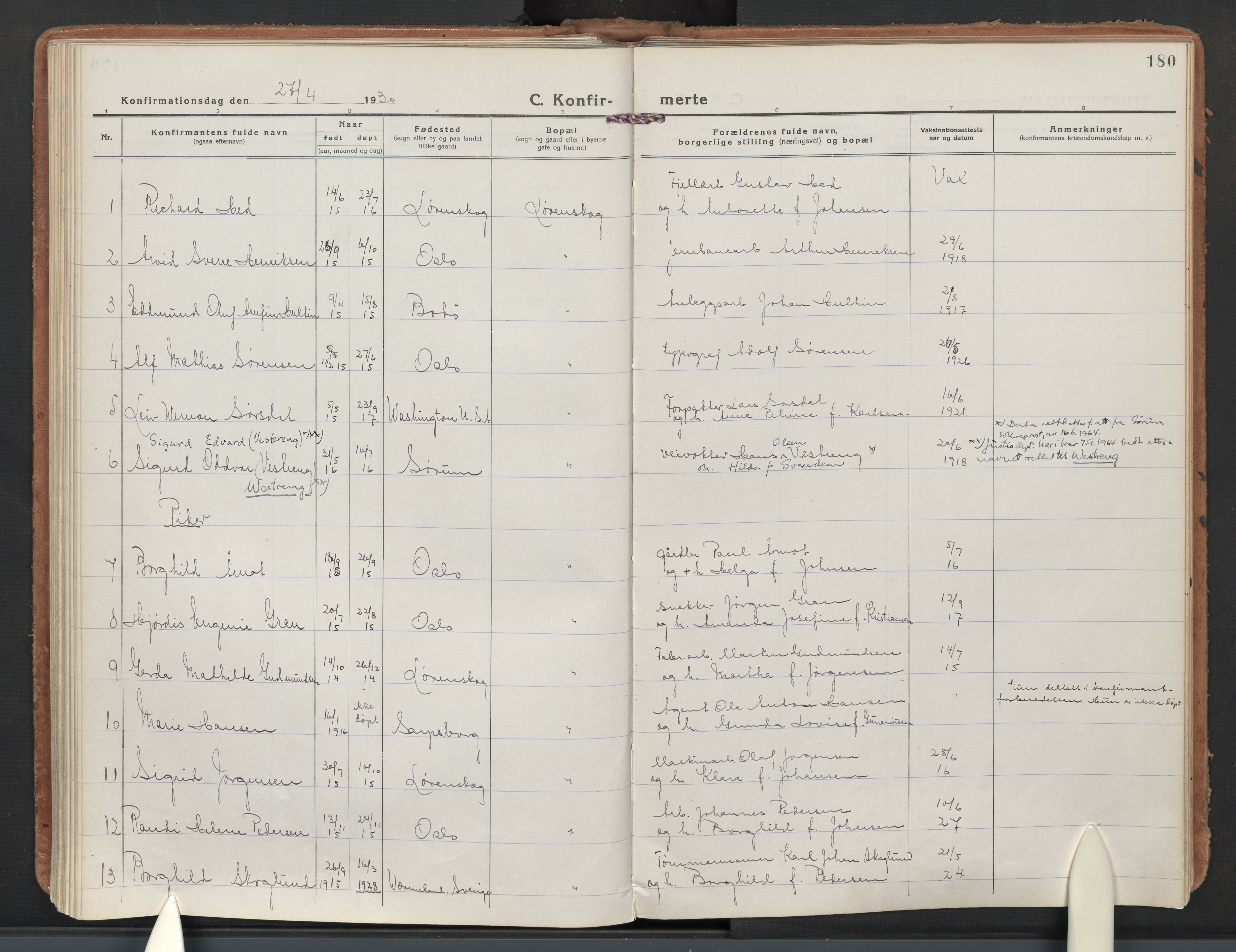 Skedsmo prestekontor Kirkebøker, AV/SAO-A-10033a/F/Fb/L0003: Parish register (official) no. II 3, 1921-1936, p. 180