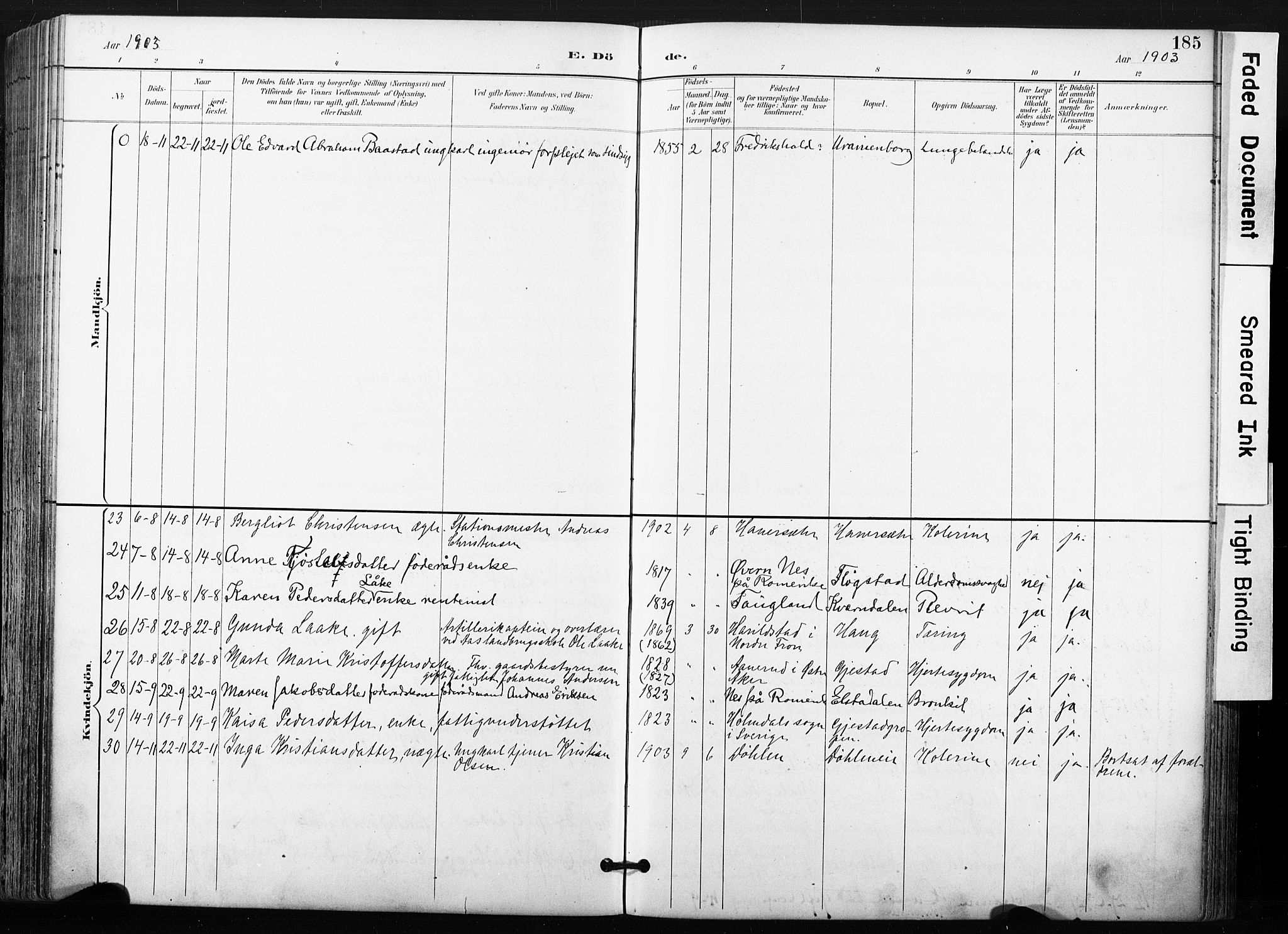 Ullensaker prestekontor Kirkebøker, SAO/A-10236a/F/Fb/L0002: Parish register (official) no. II 2, 1894-1909, p. 185