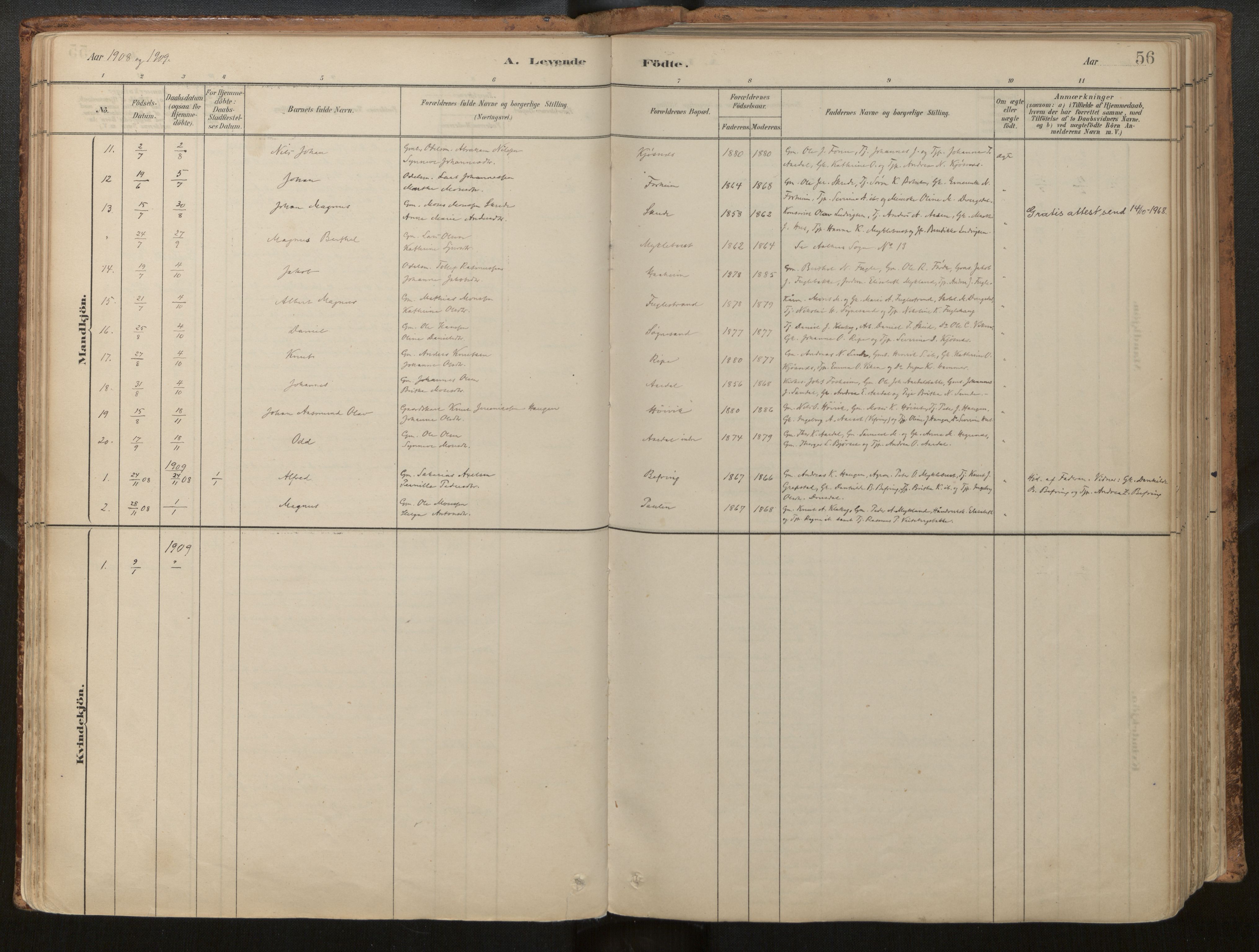 Jølster sokneprestembete, SAB/A-80701/H/Haa/Haac/L0001: Parish register (official) no. C 1, 1882-1928, p. 56