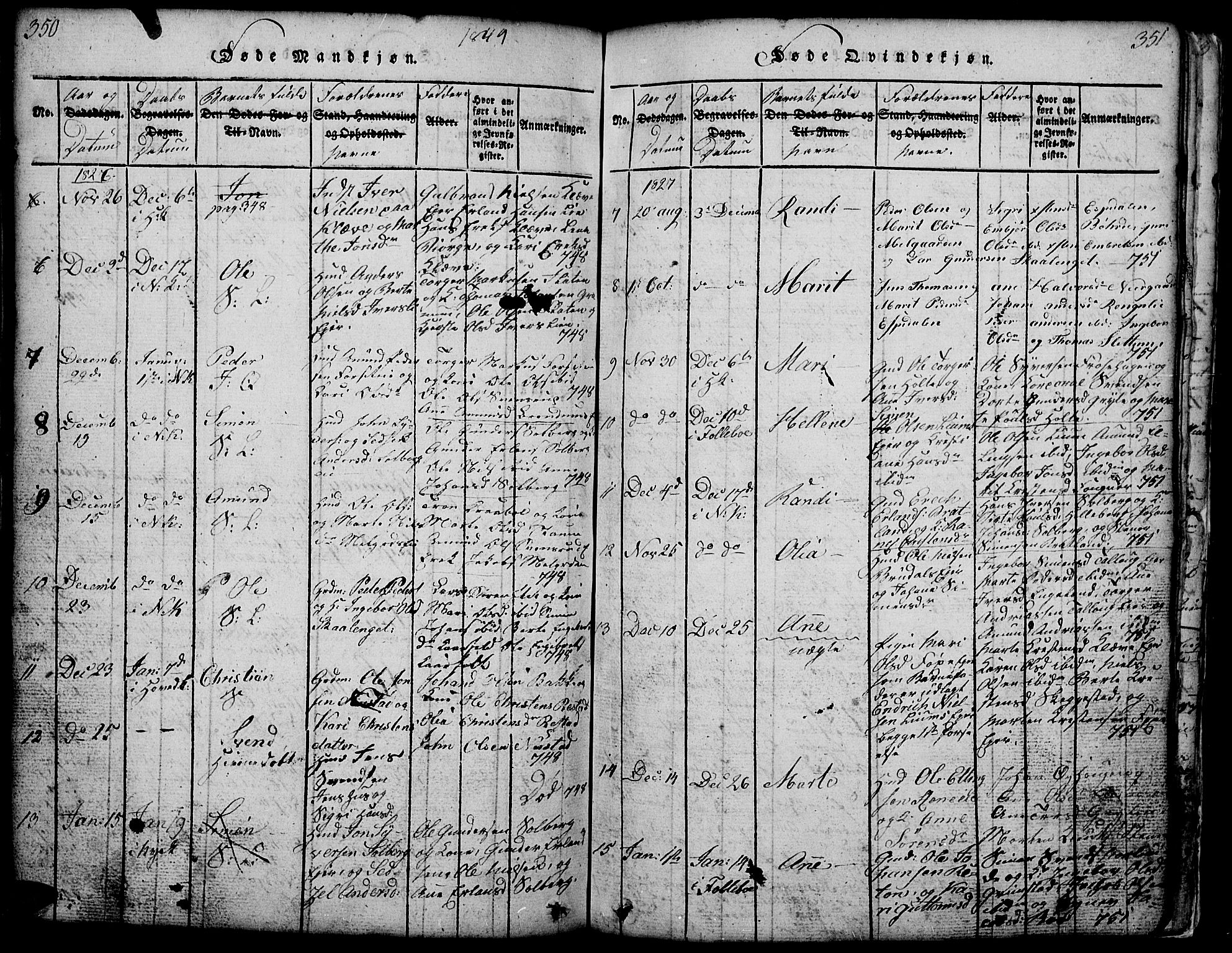 Gausdal prestekontor, SAH/PREST-090/H/Ha/Hab/L0001: Parish register (copy) no. 1, 1817-1848, p. 350-351