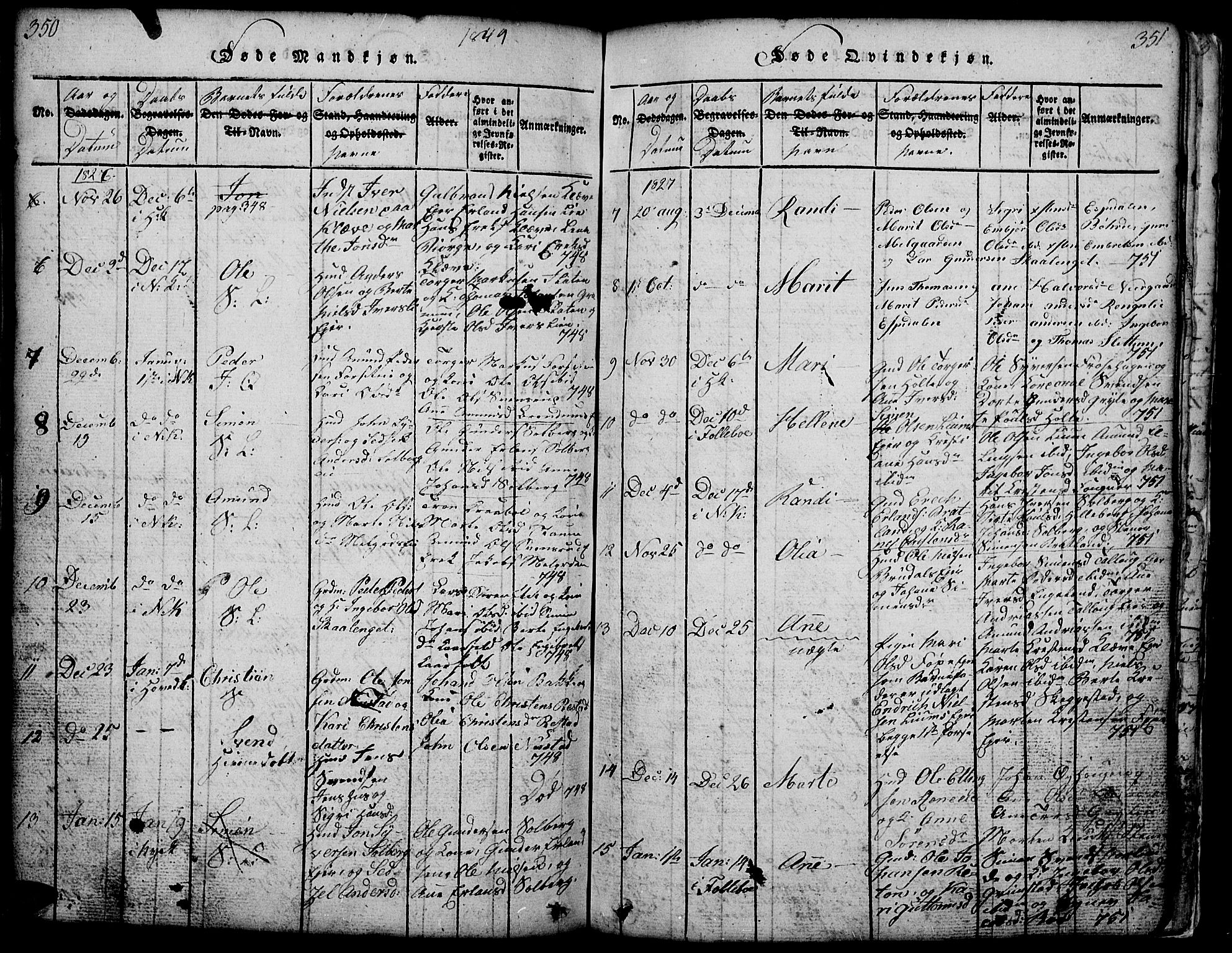 Gausdal prestekontor, AV/SAH-PREST-090/H/Ha/Hab/L0001: Parish register (copy) no. 1, 1817-1848, p. 350-351