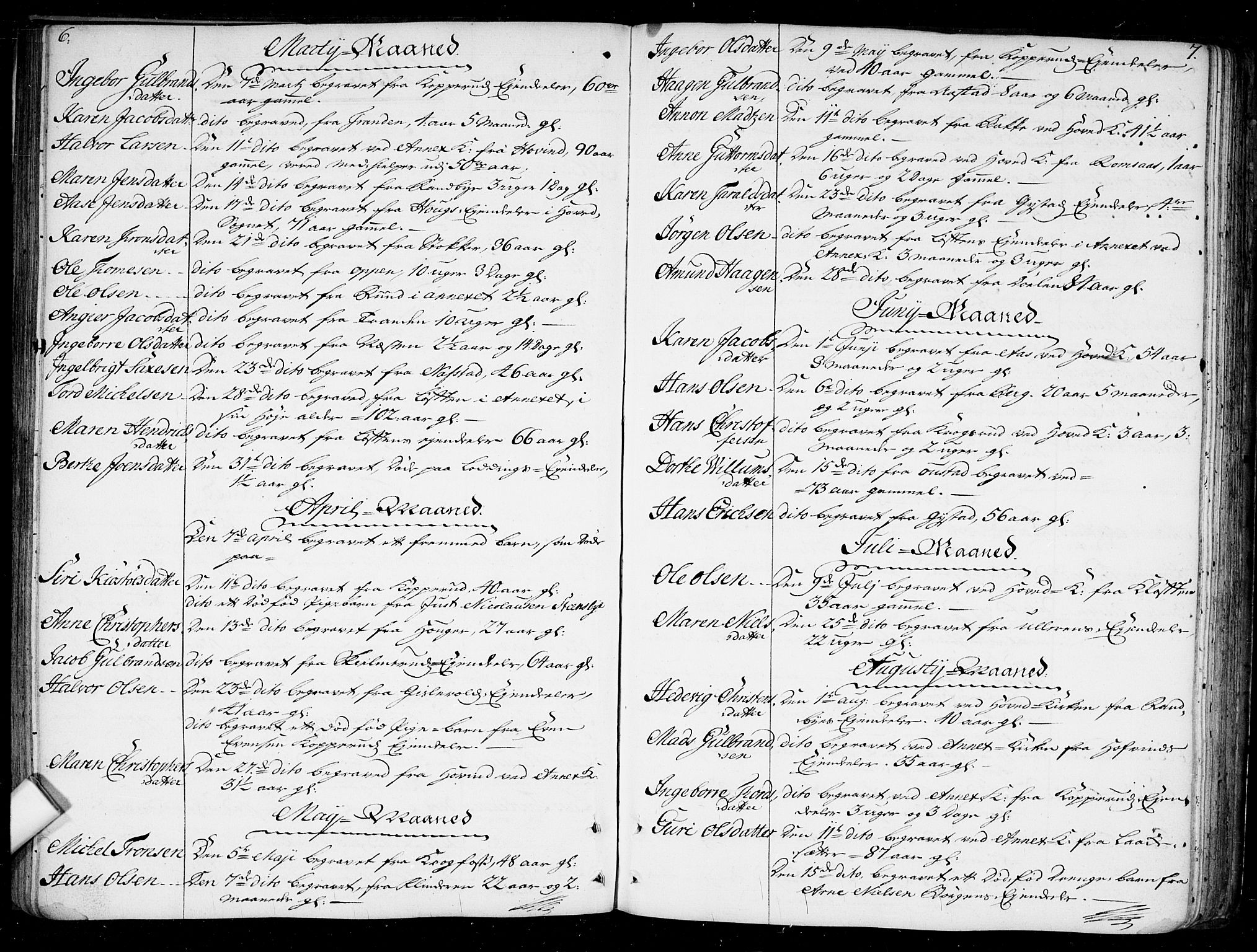Ullensaker prestekontor Kirkebøker, SAO/A-10236a/F/Fa/L0010: Parish register (official) no. I 10, 1733-1776, p. 6-7