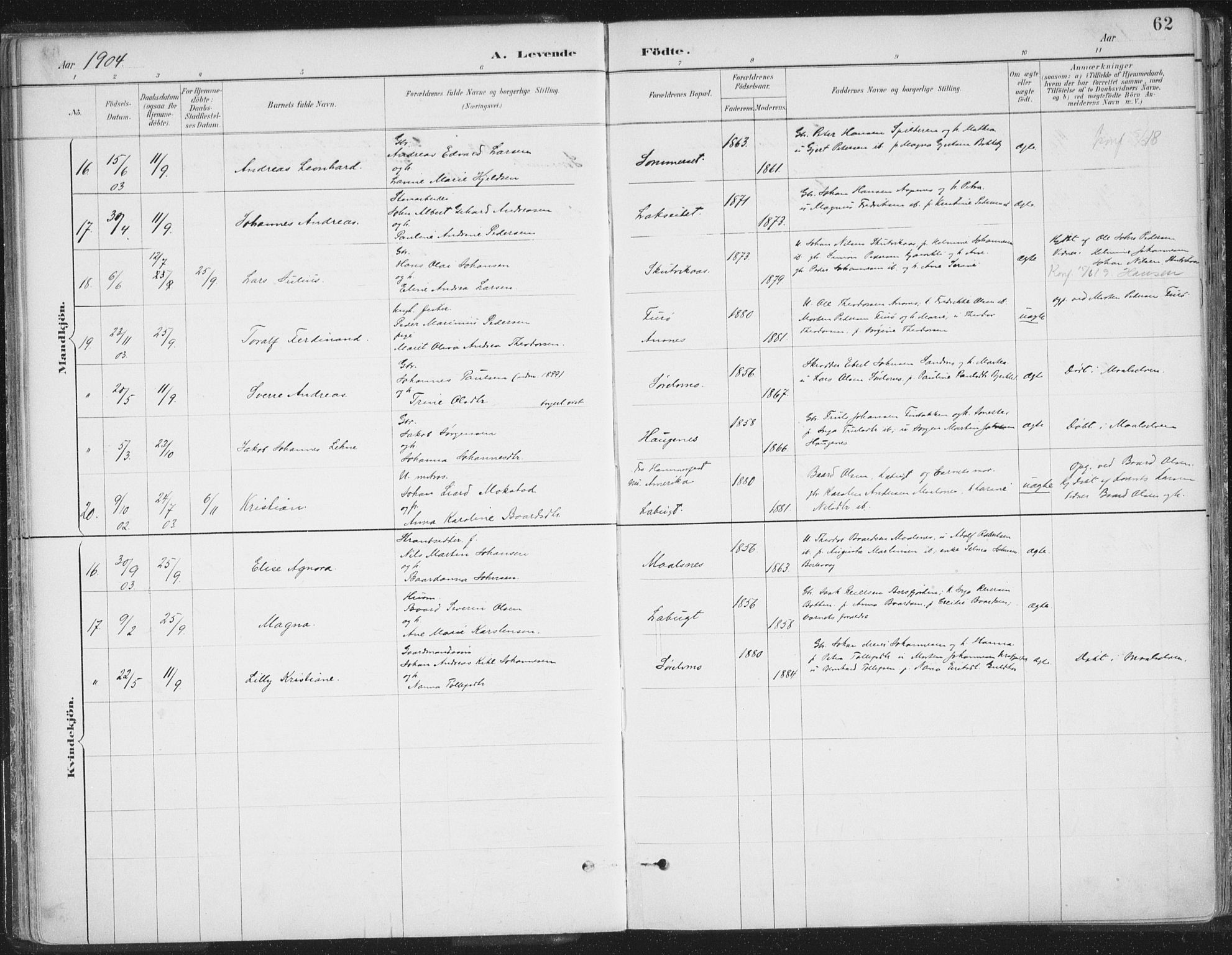 Balsfjord sokneprestembete, SATØ/S-1303/G/Ga/L0007kirke: Parish register (official) no. 7, 1887-1909, p. 62