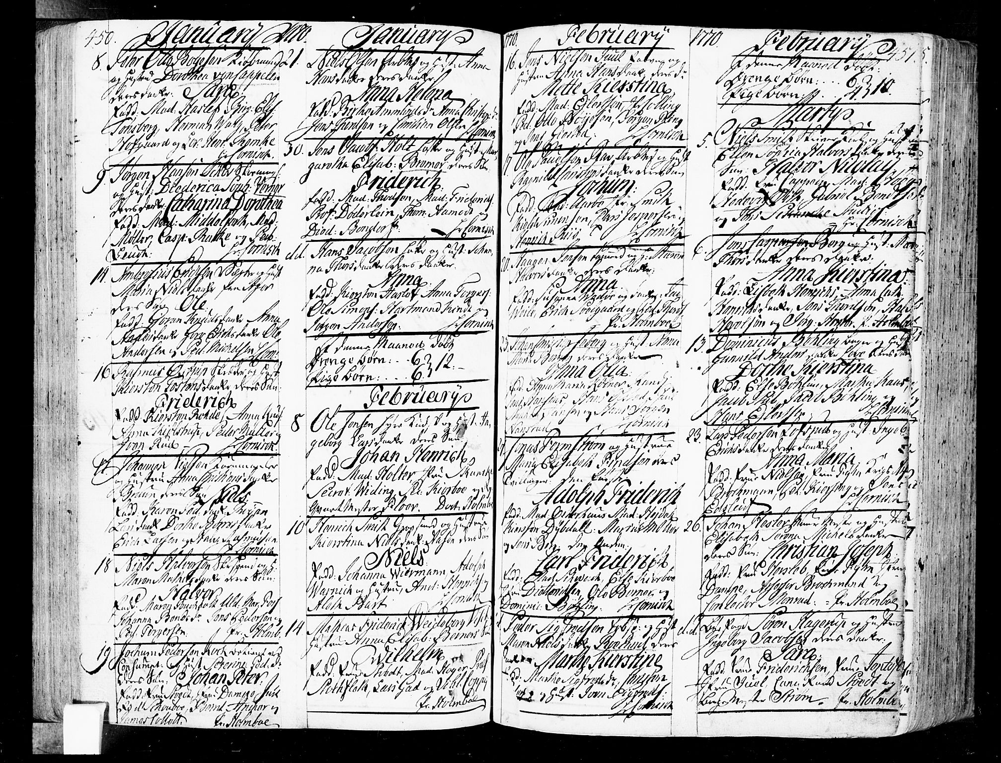 Oslo domkirke Kirkebøker, SAO/A-10752/F/Fa/L0004: Parish register (official) no. 4, 1743-1786, p. 450-451