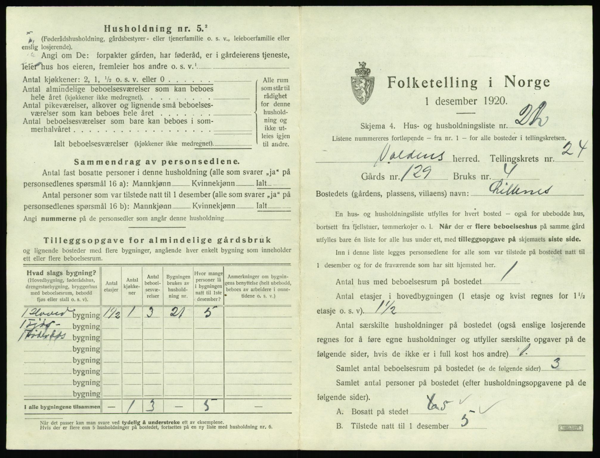 SAT, 1920 census for Volda, 1920, p. 1622