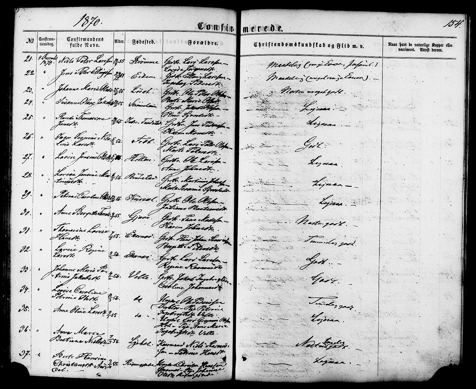 Ministerialprotokoller, klokkerbøker og fødselsregistre - Møre og Romsdal, AV/SAT-A-1454/522/L0314: Parish register (official) no. 522A09, 1863-1877, p. 154