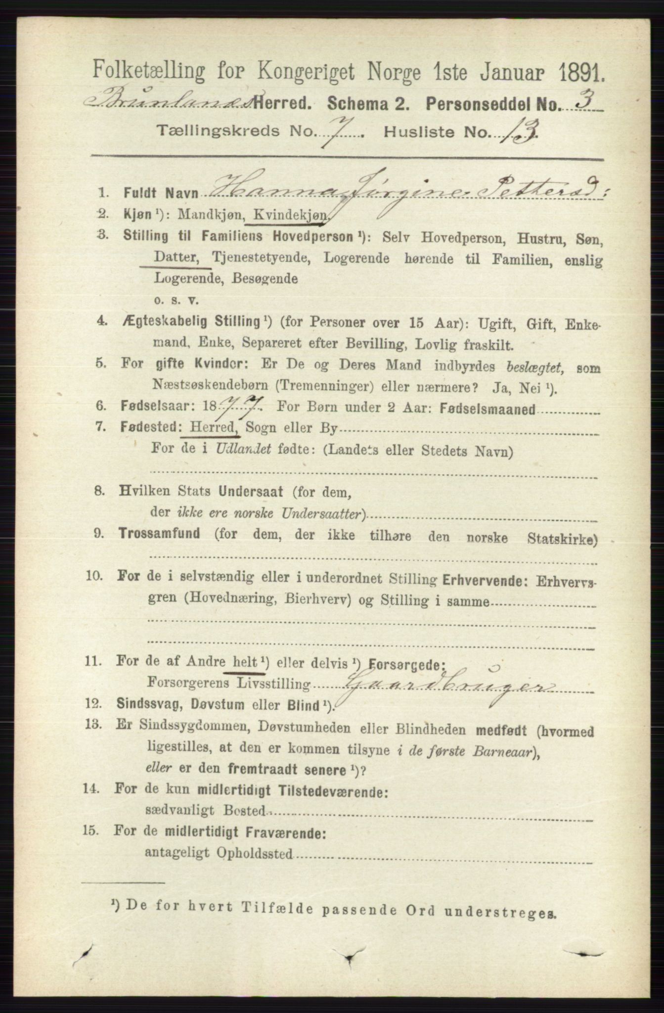 RA, 1891 census for 0726 Brunlanes, 1891, p. 3065